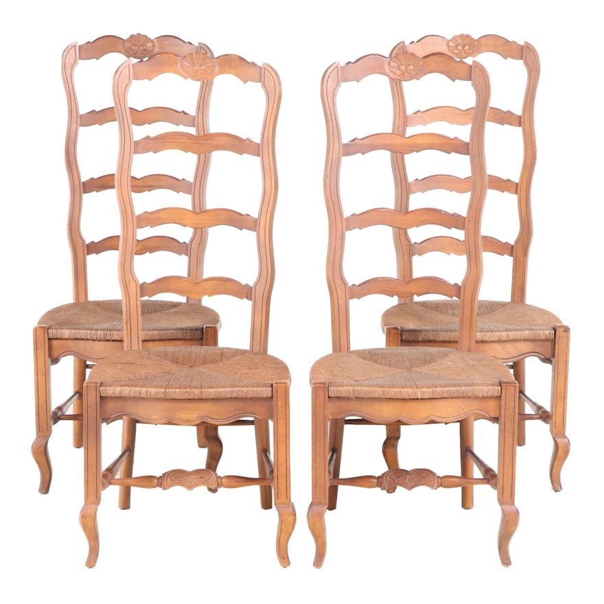 Four Drexel Enterprises French Provincial Style Walnut Side Chairs