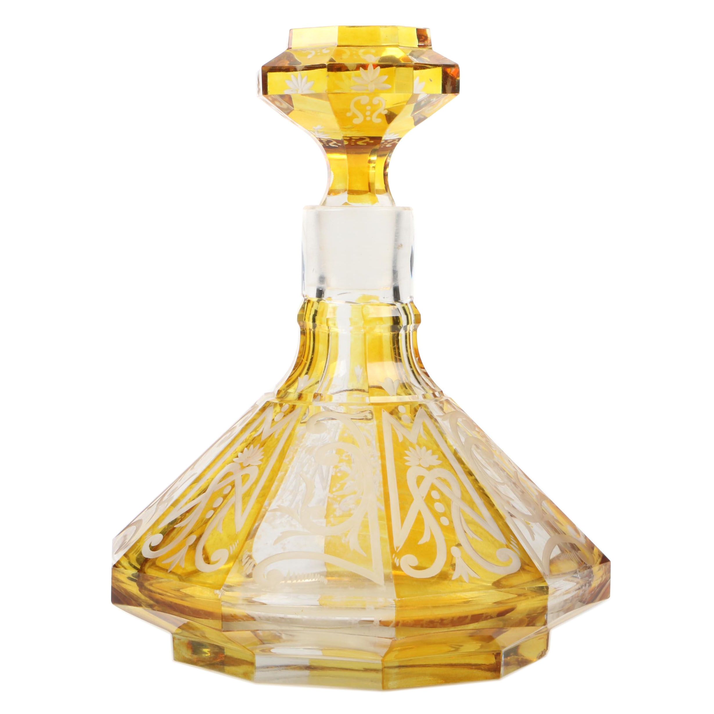 Bohemian Amber Cut and Etched to Clear Decanter, Late 19th/ Early 20th Century