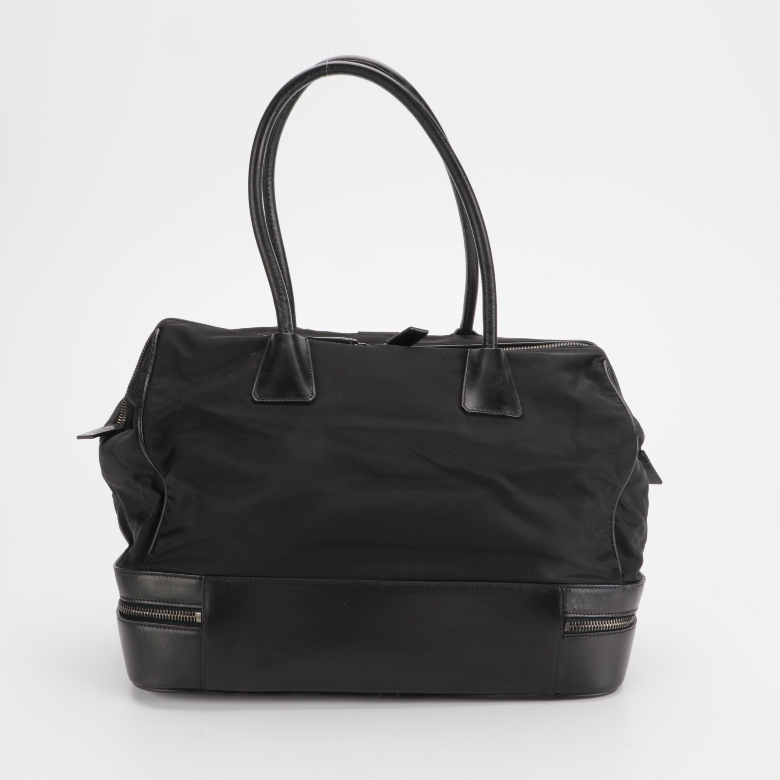 Prada Black Tessuto Nylon and Leather Handbag