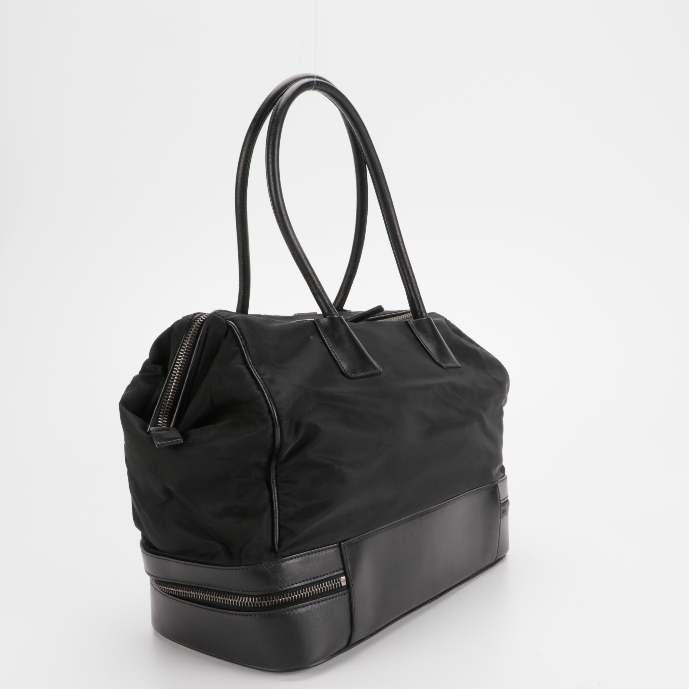 Prada Black Tessuto Nylon and Leather Handbag