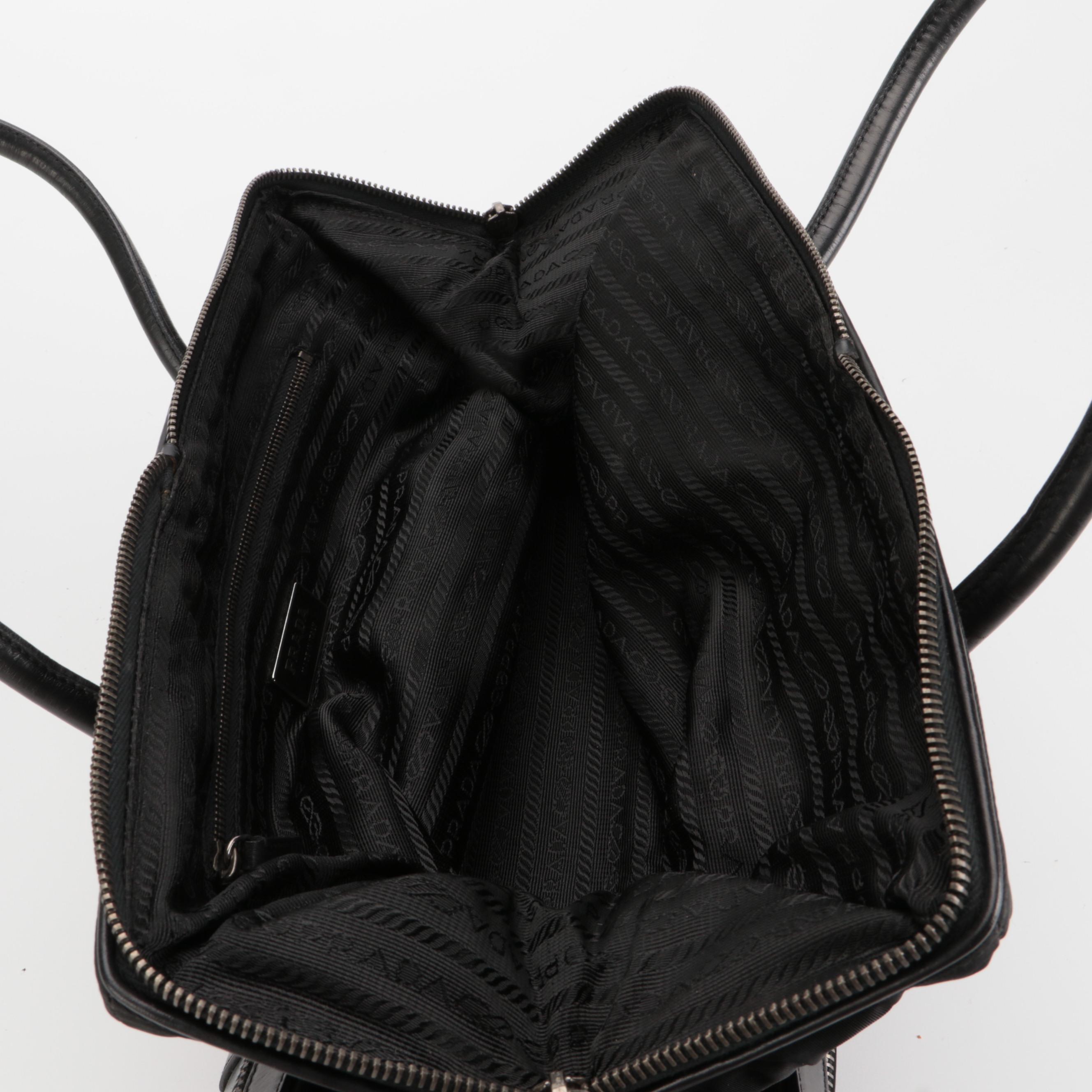 Prada Black Tessuto Nylon and Leather Handbag