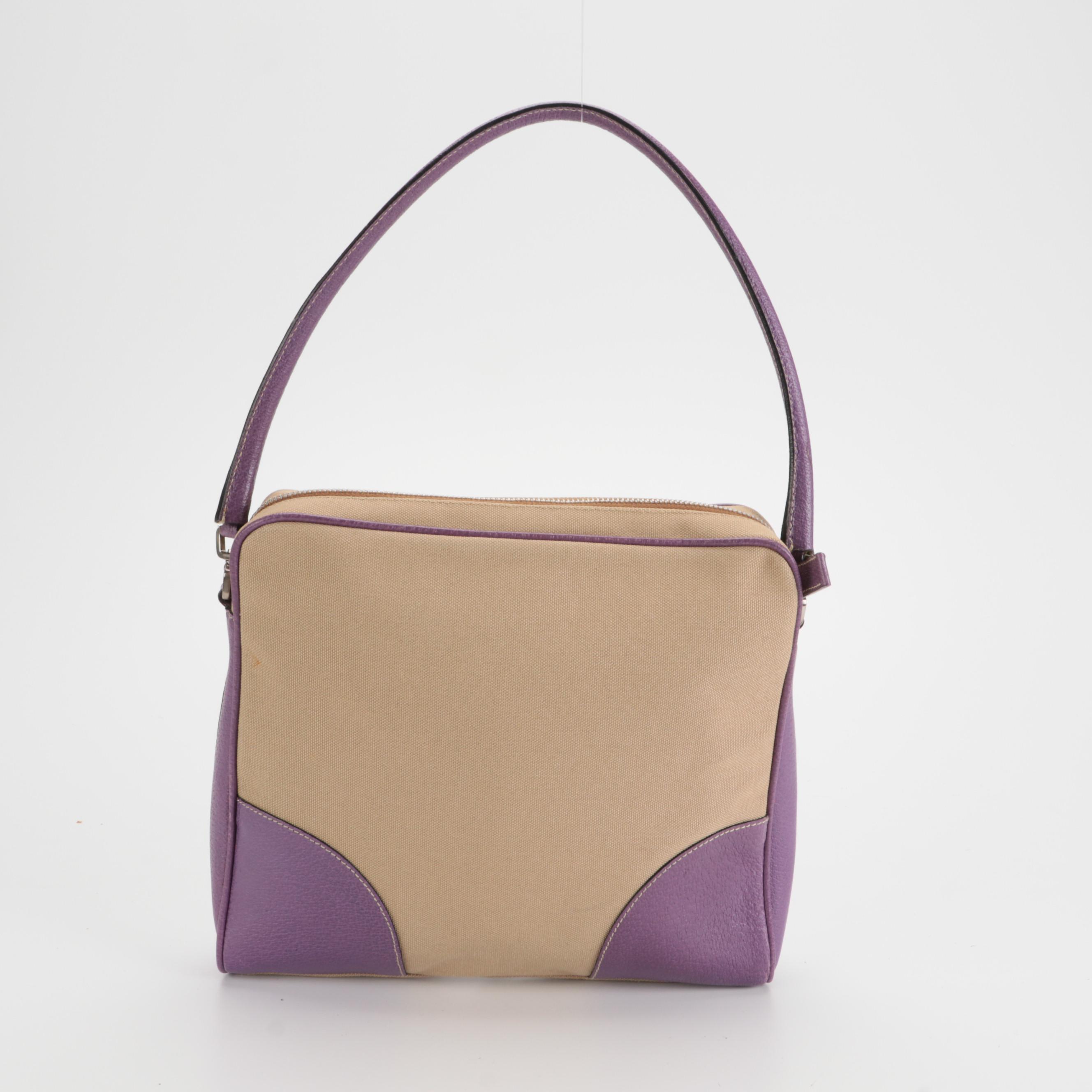 Prada Canvas and Purple Leather Shoulder Bag