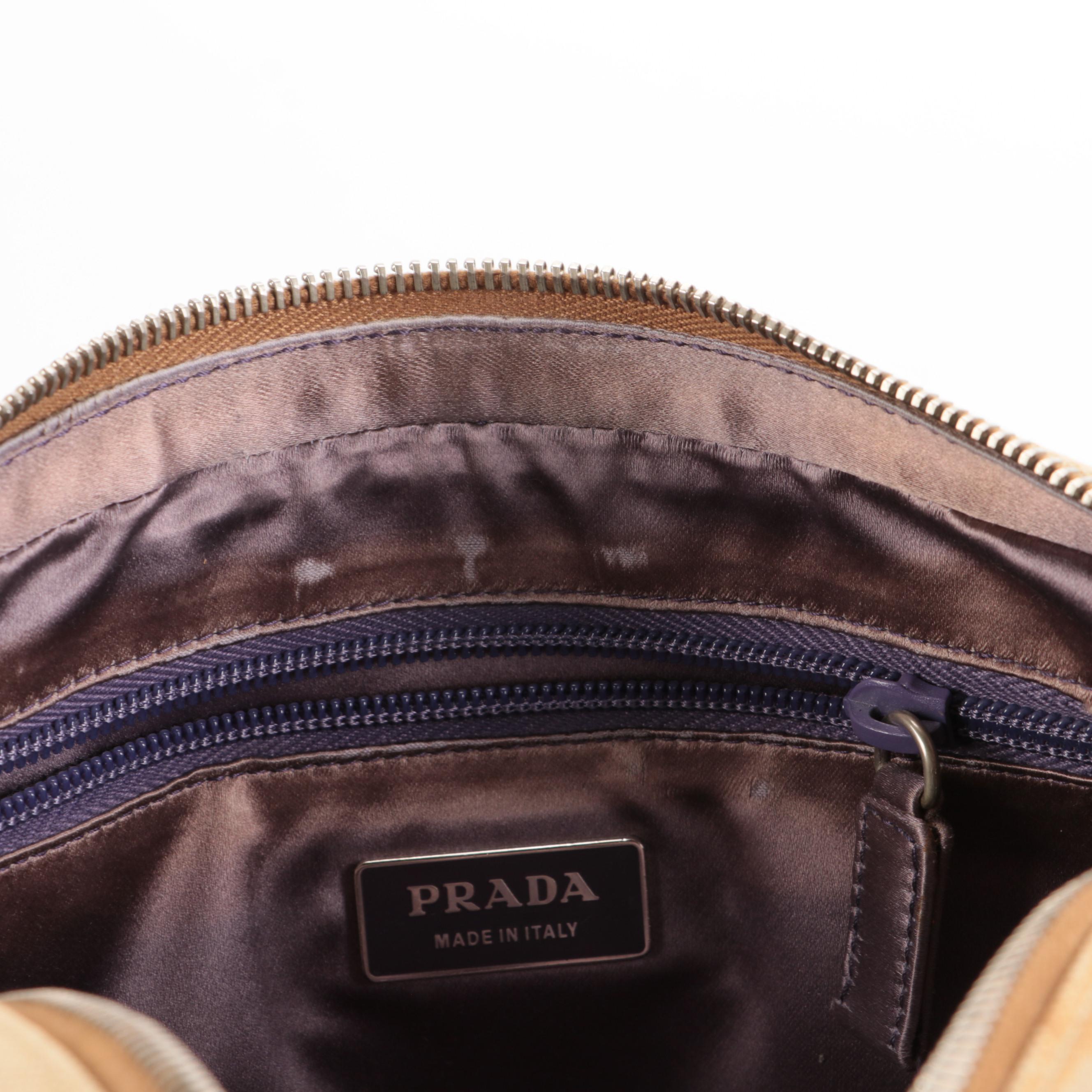 Prada Canvas and Purple Leather Shoulder Bag