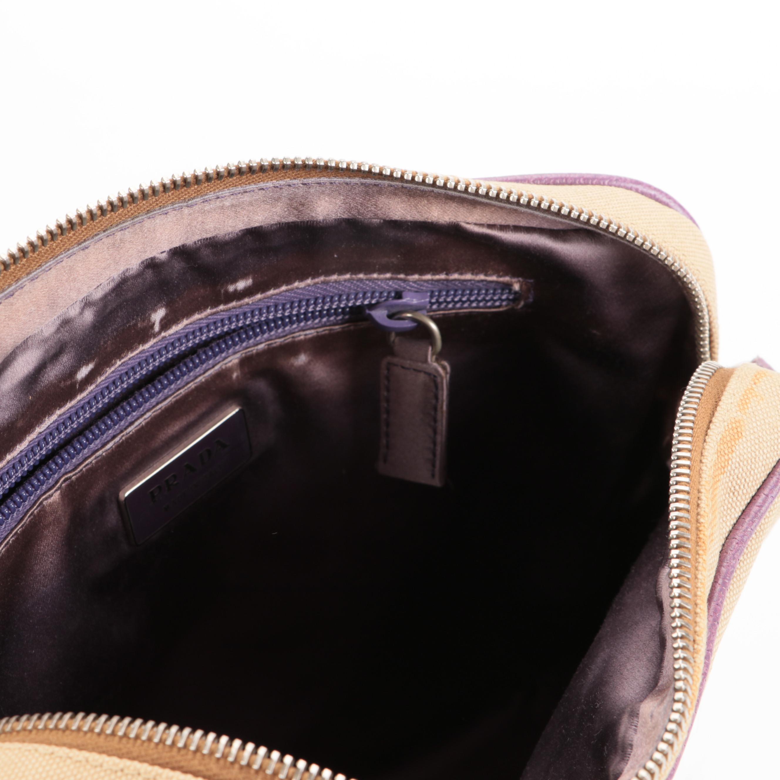 Prada Canvas and Purple Leather Shoulder Bag
