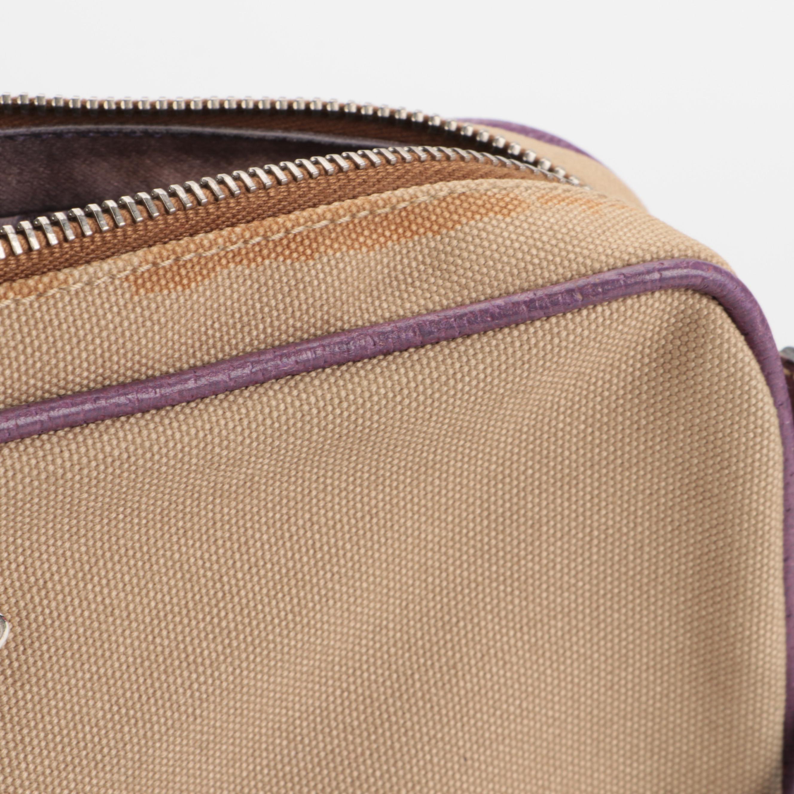 Prada Canvas and Purple Leather Shoulder Bag