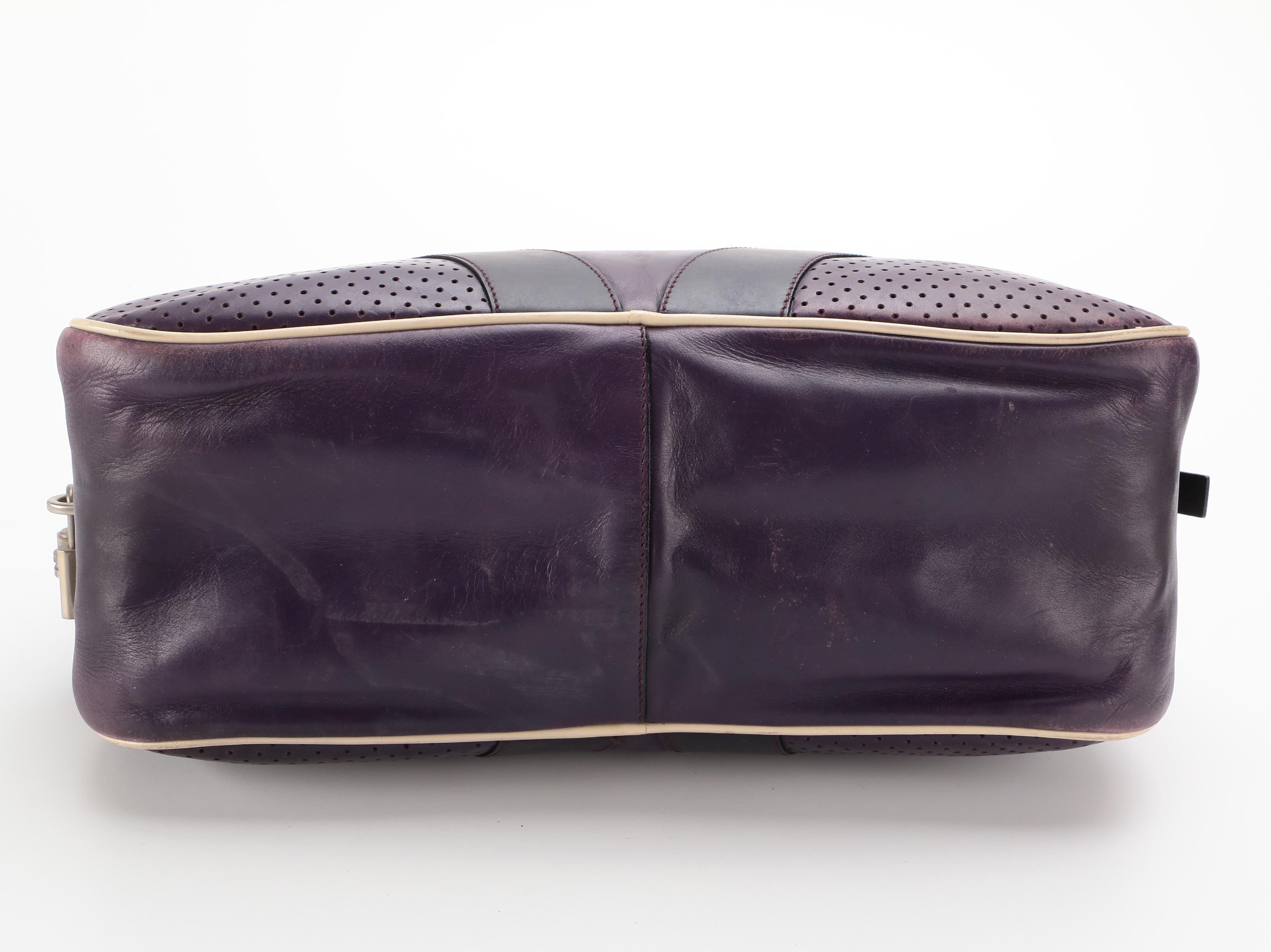 Prada Perforated Purple Leather Bowler Style Bag