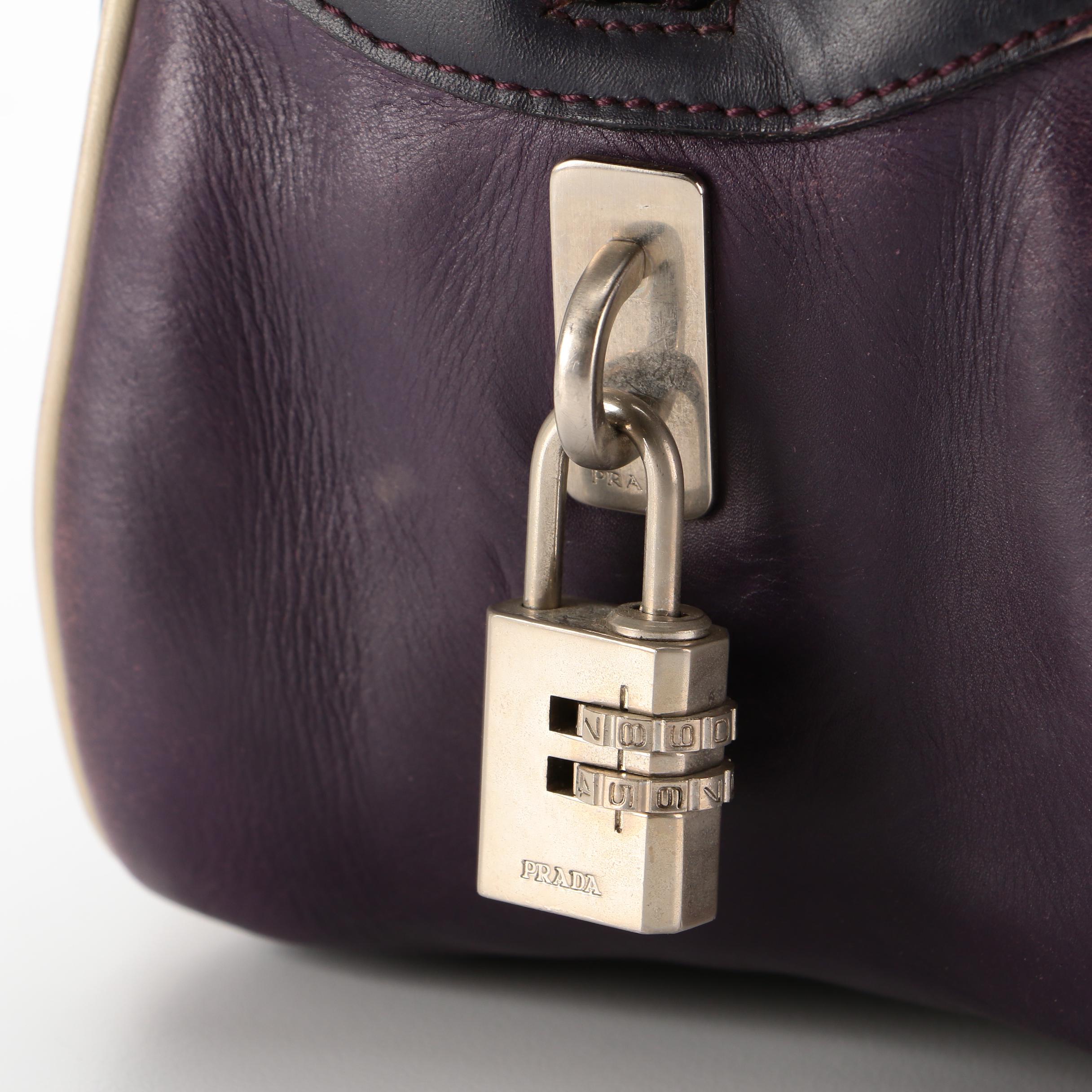 Prada Perforated Purple Leather Bowler Style Bag