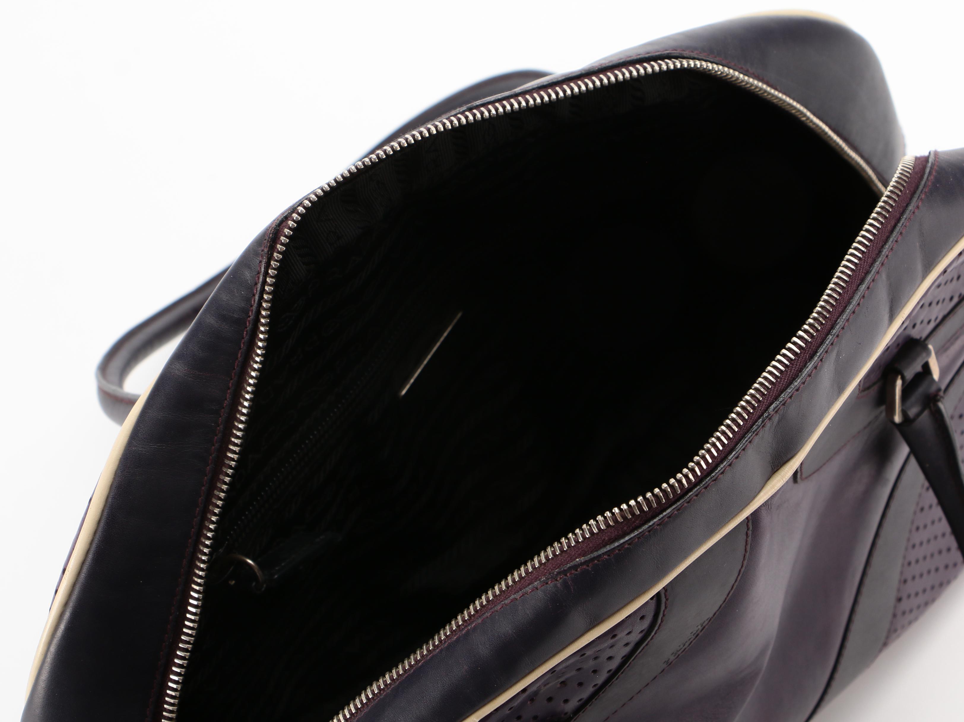 Prada Perforated Purple Leather Bowler Style Bag