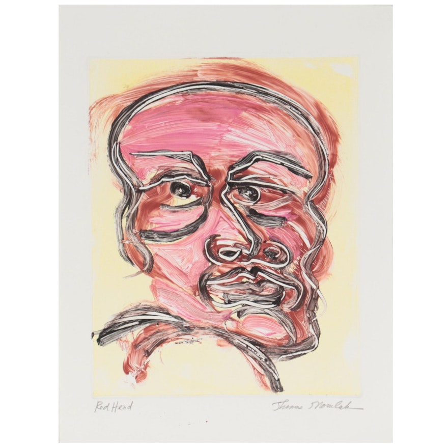 Thomas Norulak Monoprint "Red Head," Late 20th Century