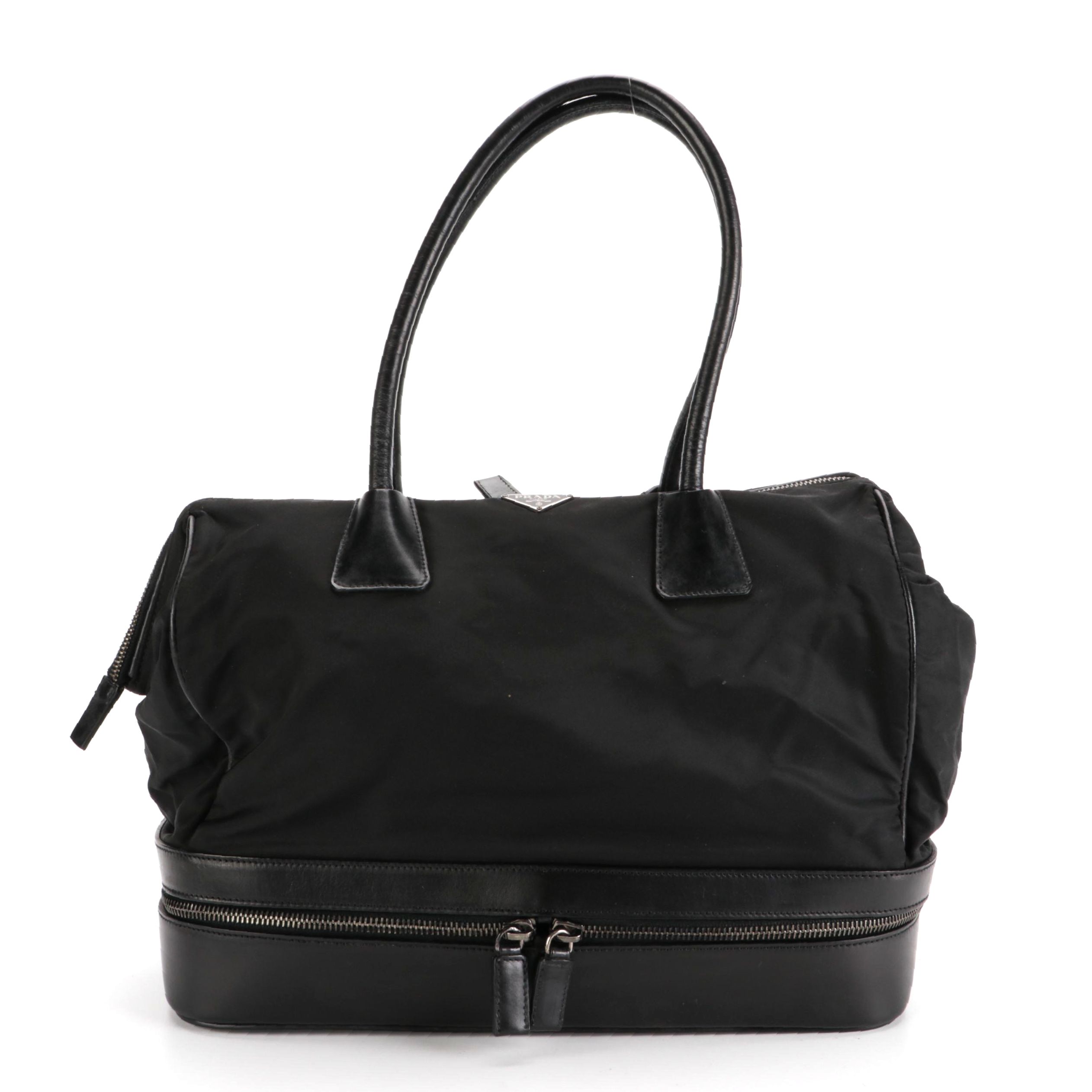 Prada Black Tessuto Nylon and Leather Handbag