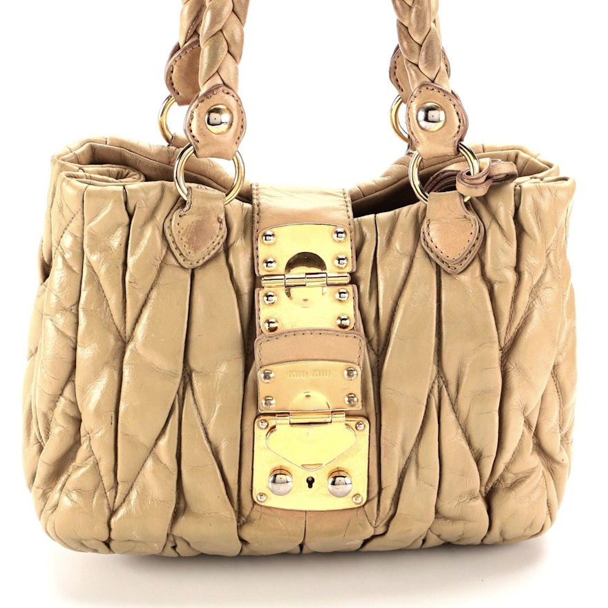 Miu Miu Bauletto Aperto Bag in Beige Matelassé Lux Leather