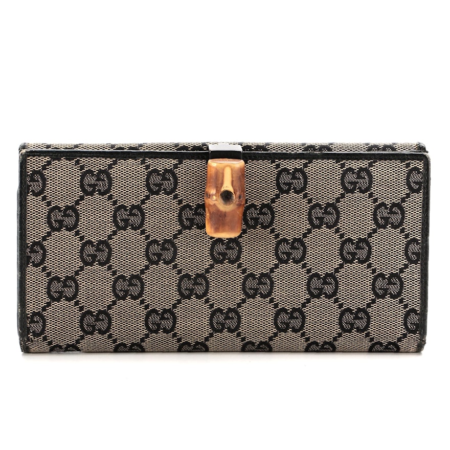 Gucci Bamboo GG Canvas and Black Leather Wallet