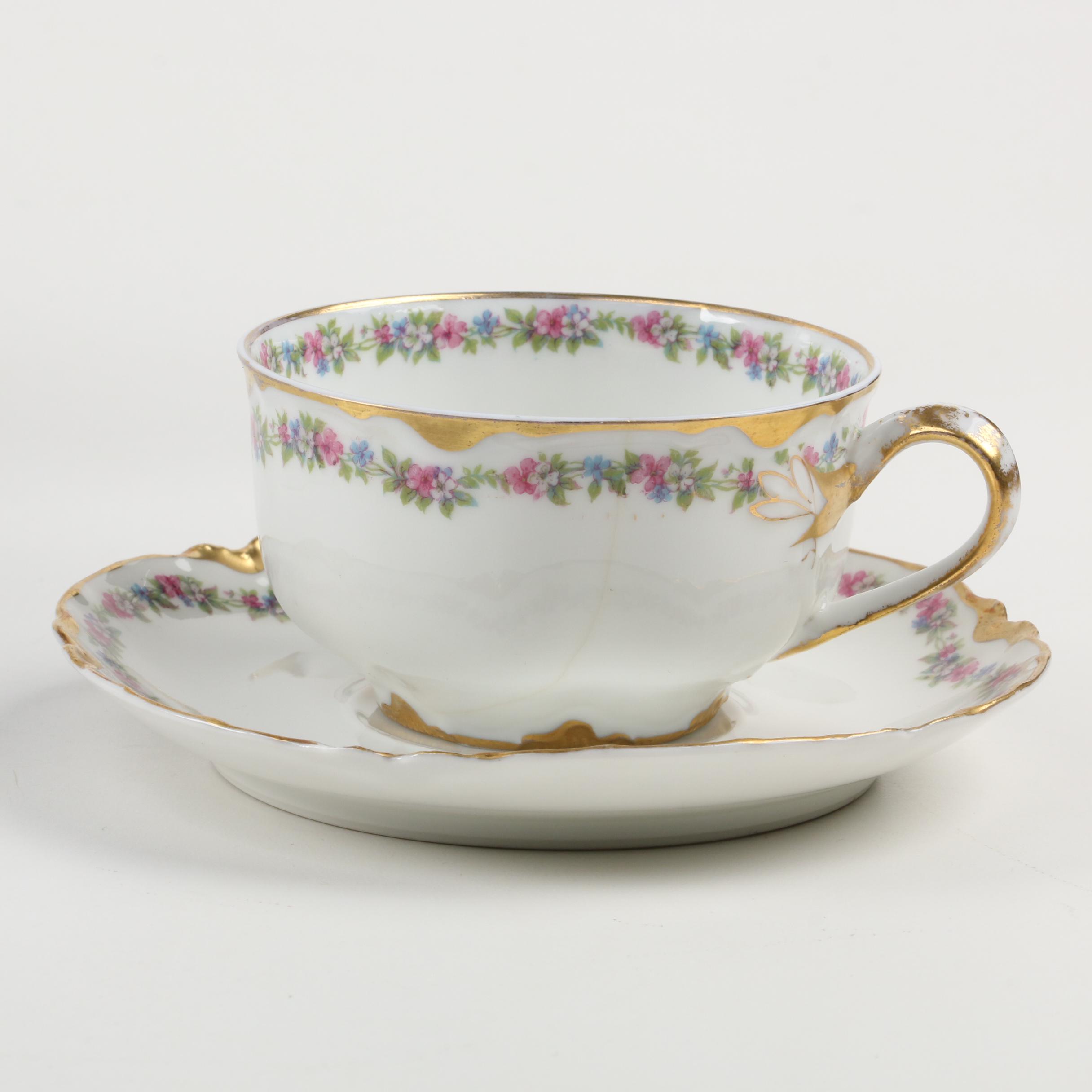 Haviland Limoges Gilt Floral Motif Scalloped Bone China Dinnerware