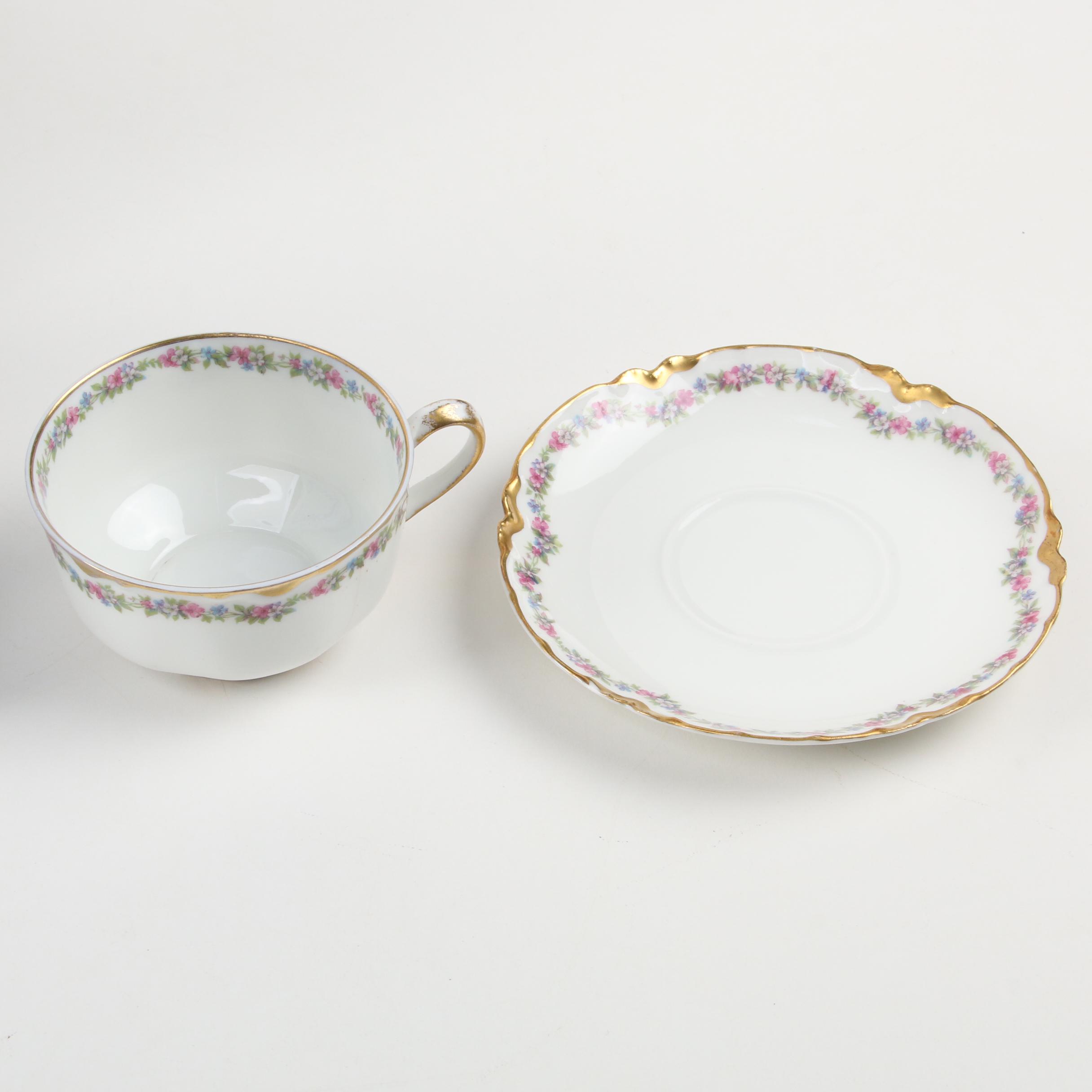 Haviland Limoges Gilt Floral Motif Scalloped Bone China Dinnerware