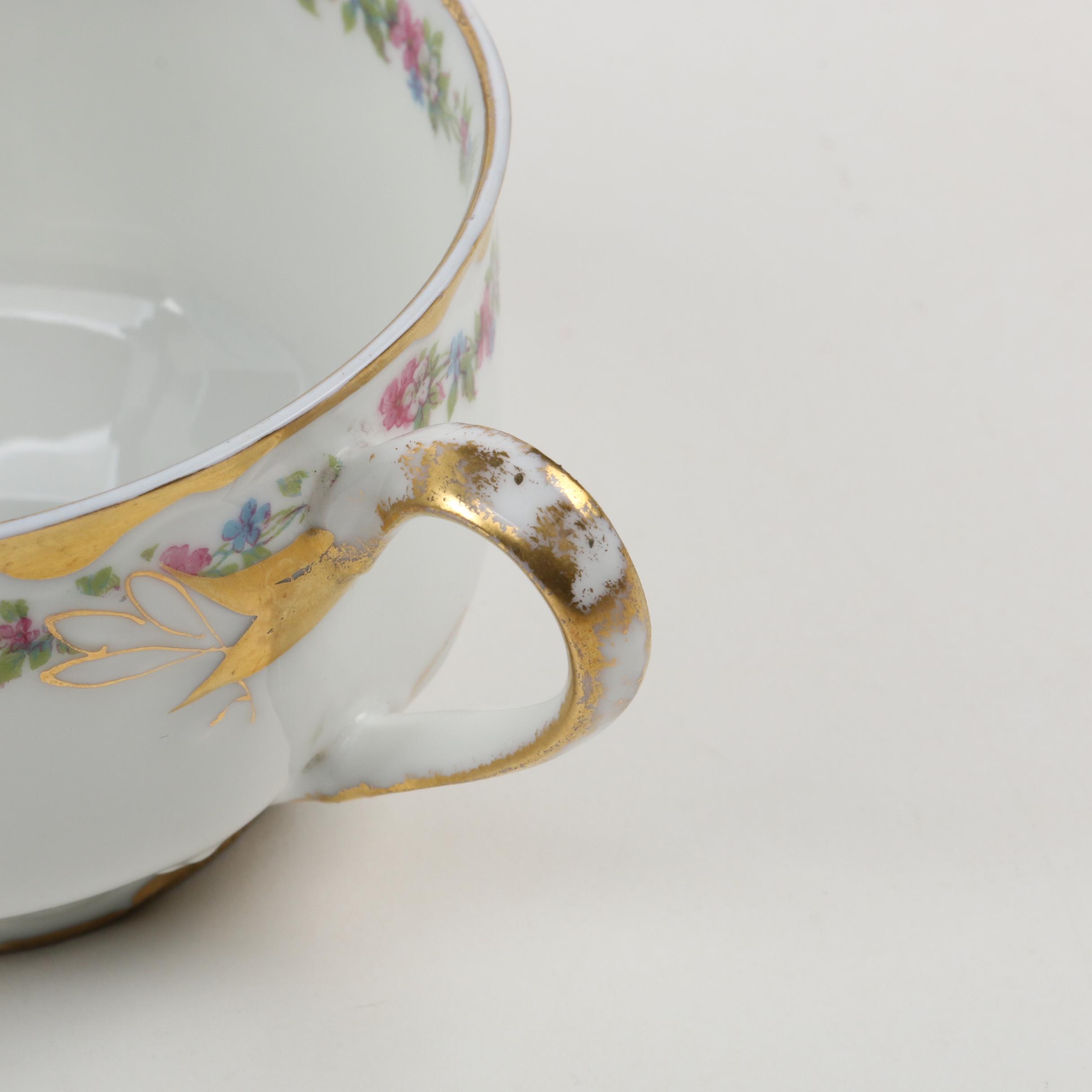 Haviland Limoges Gilt Floral Motif Scalloped Bone China Dinnerware