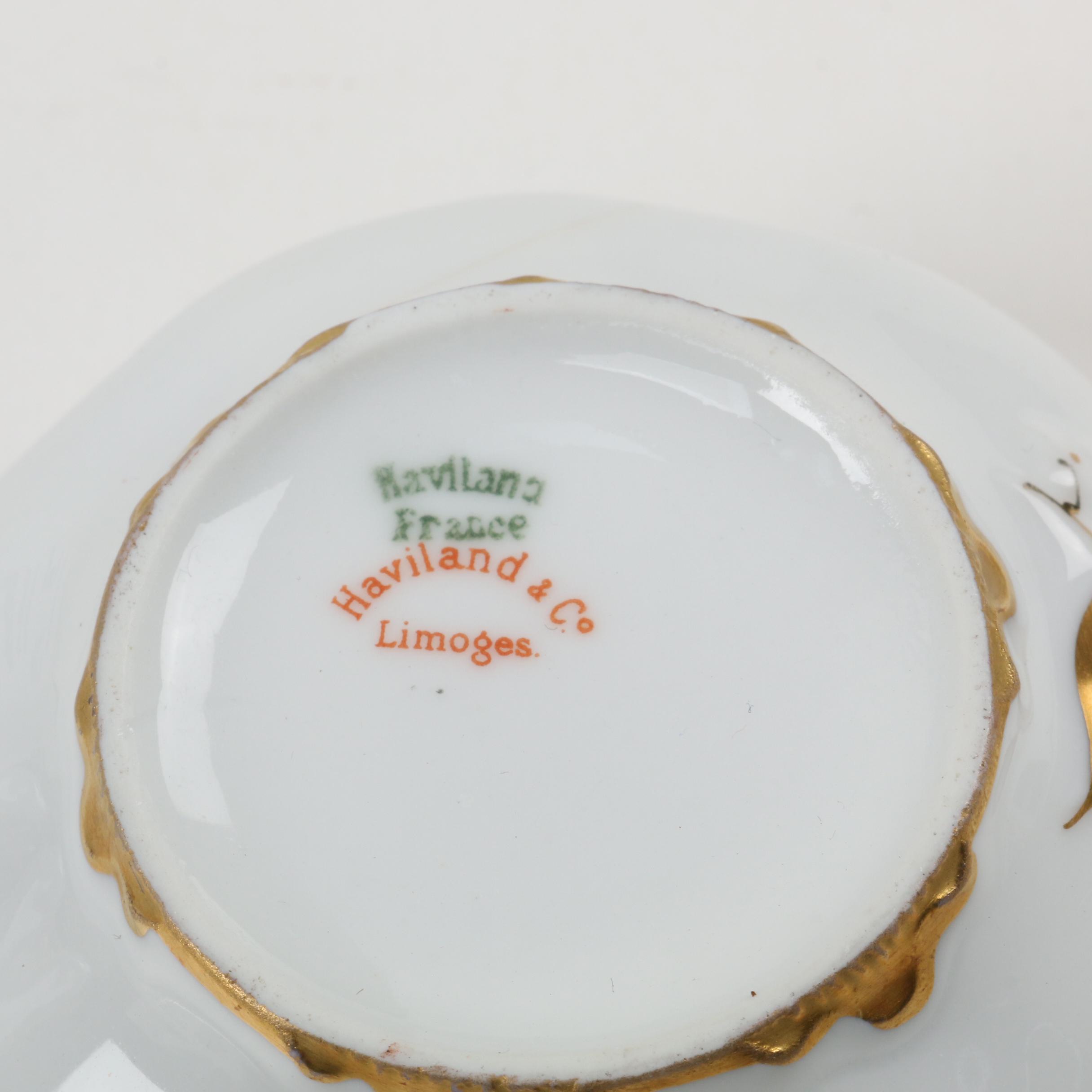 Haviland Limoges Gilt Floral Motif Scalloped Bone China Dinnerware