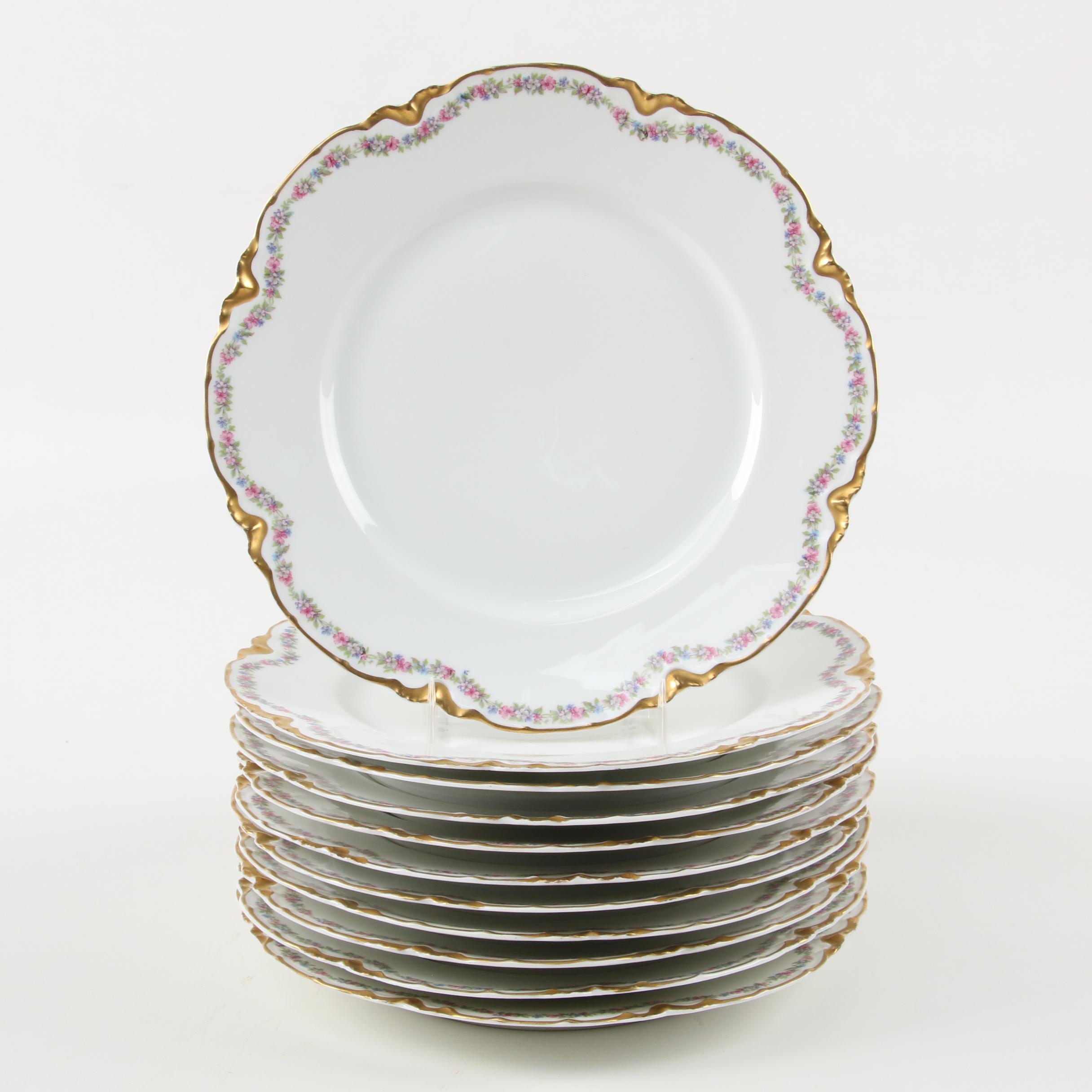 Haviland Limoges Gilt Floral Motif Scalloped Bone China Dinnerware