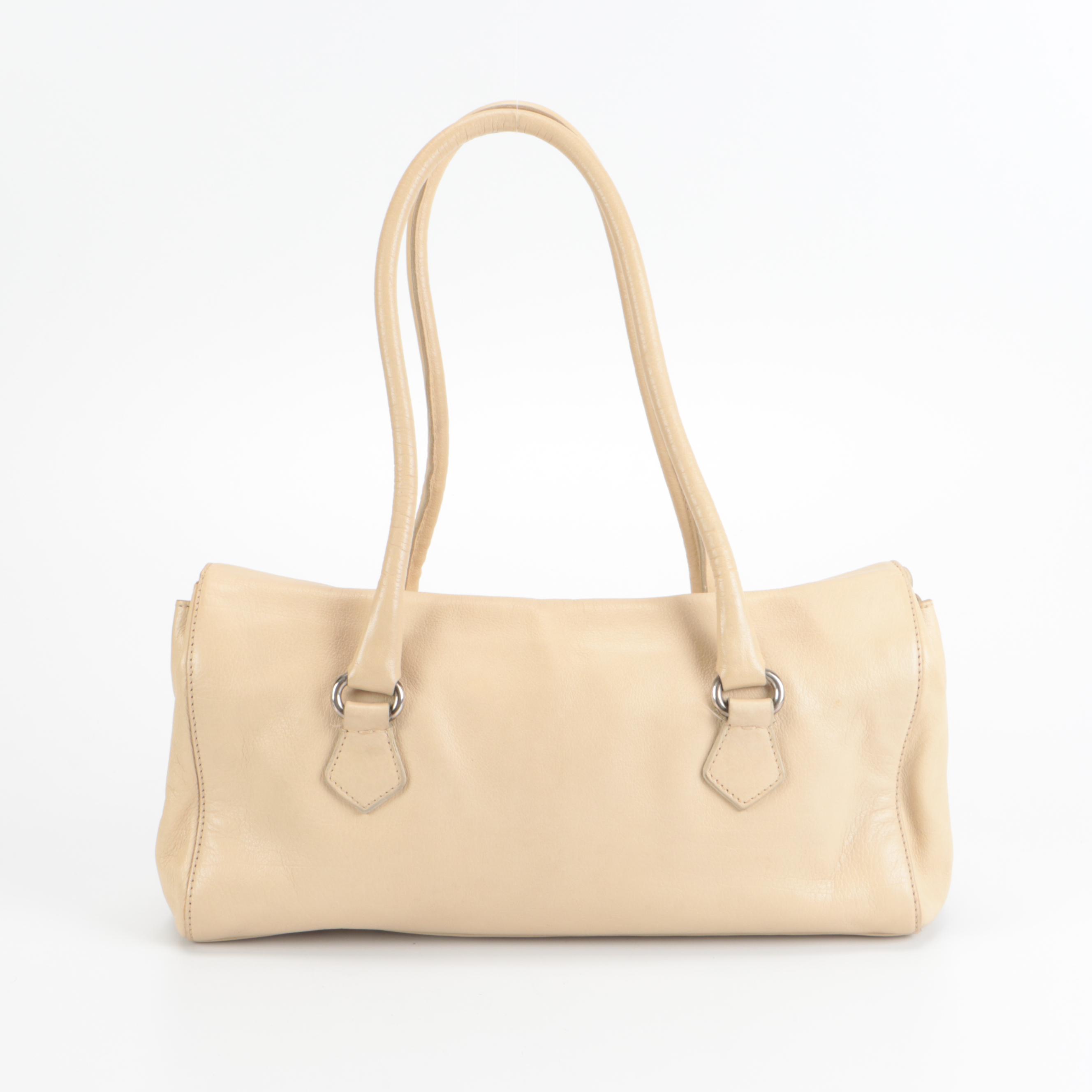 Prada Foldover Front Flap Shoulder Bag in Beige Leather