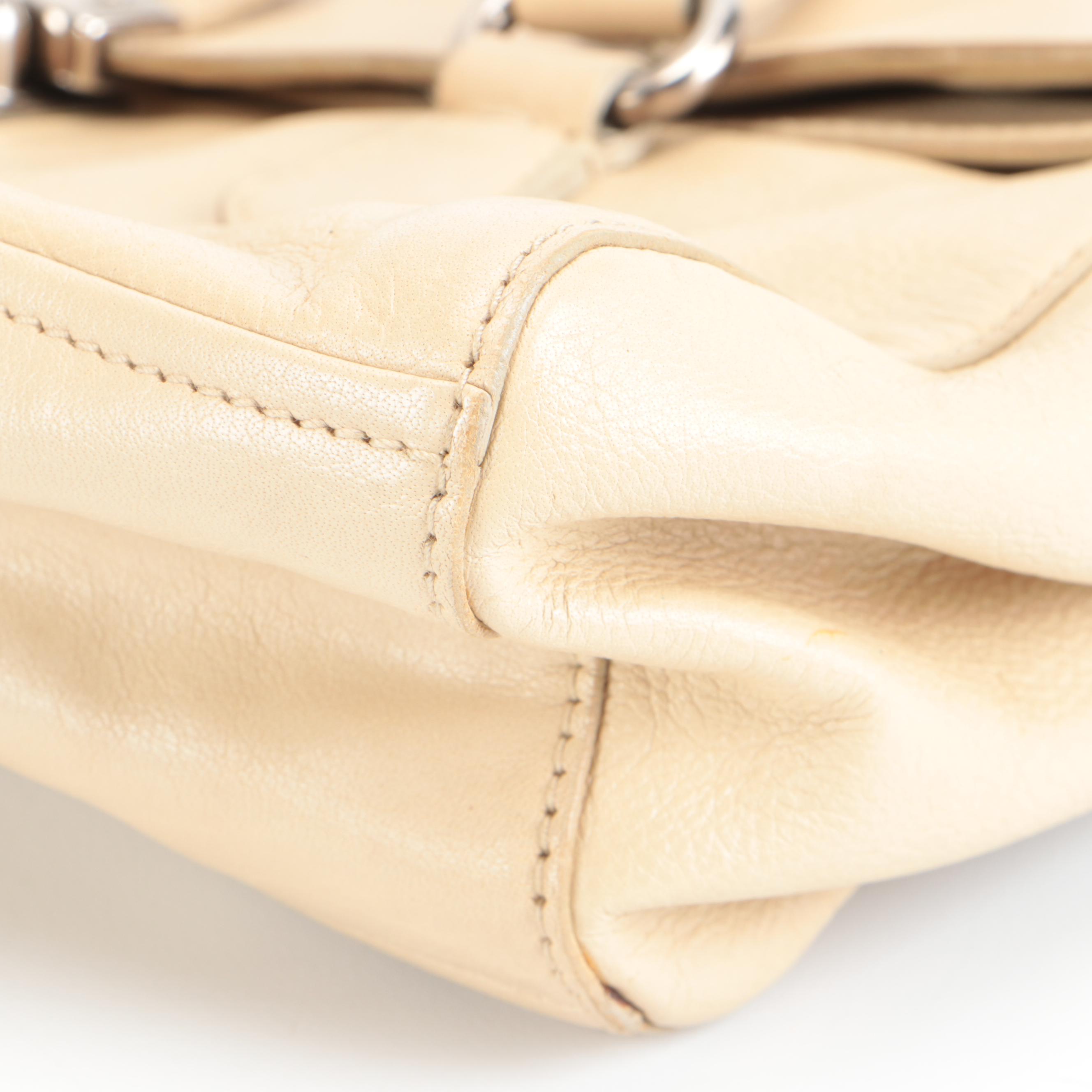Prada Foldover Front Flap Shoulder Bag in Beige Leather