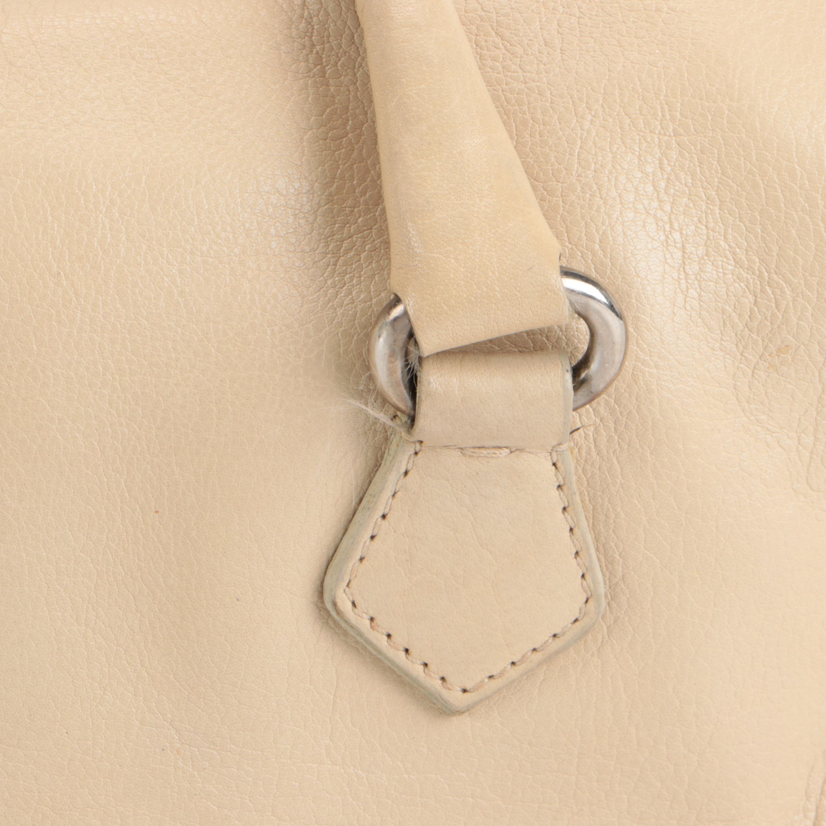 Prada Foldover Front Flap Shoulder Bag in Beige Leather