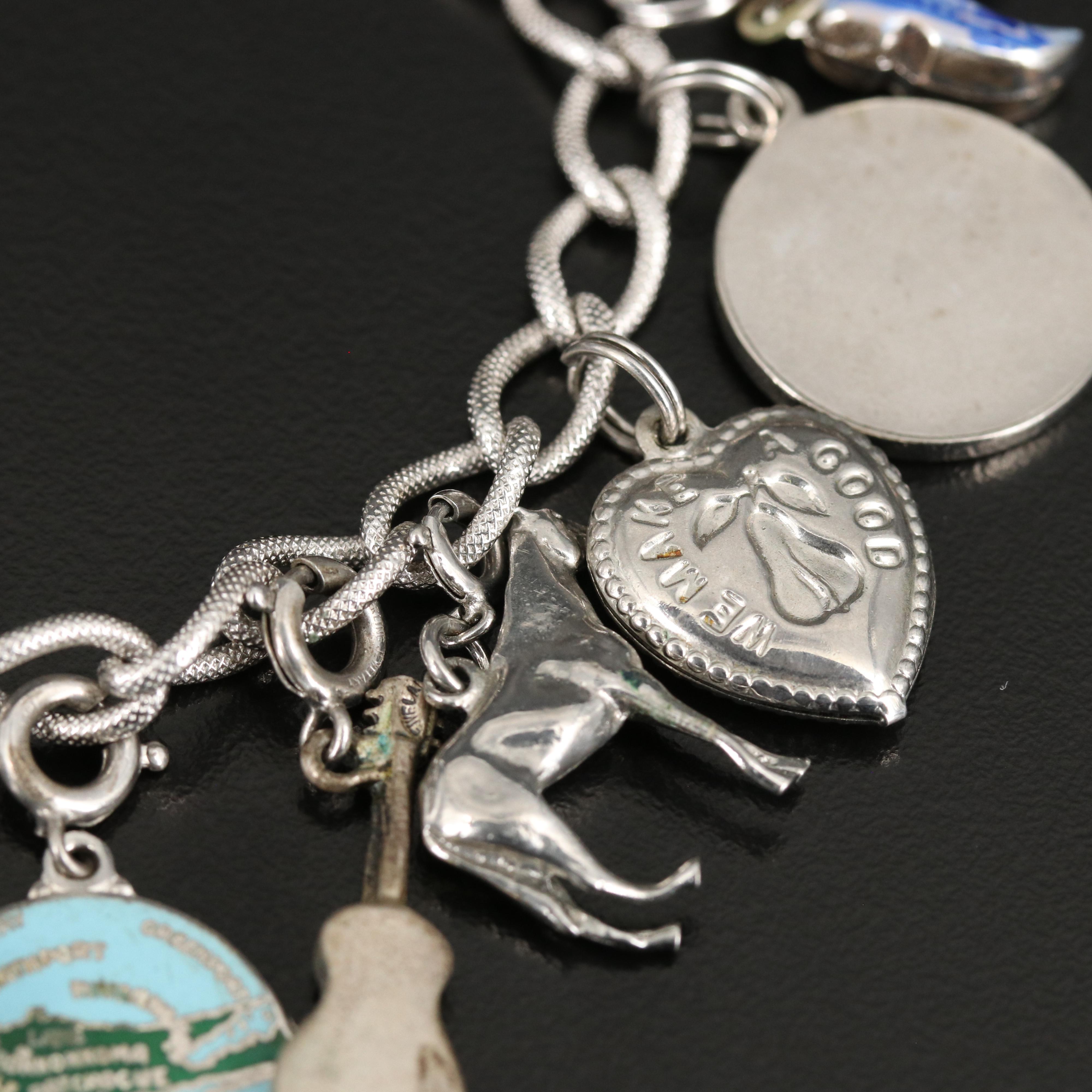 Sterling Charm Bracelet with Horse, Trolley and Abacus Charms