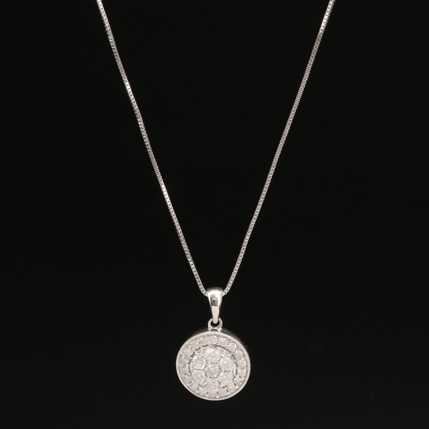 Sterling Silver Diamond Cluster Halo Pendant Necklace