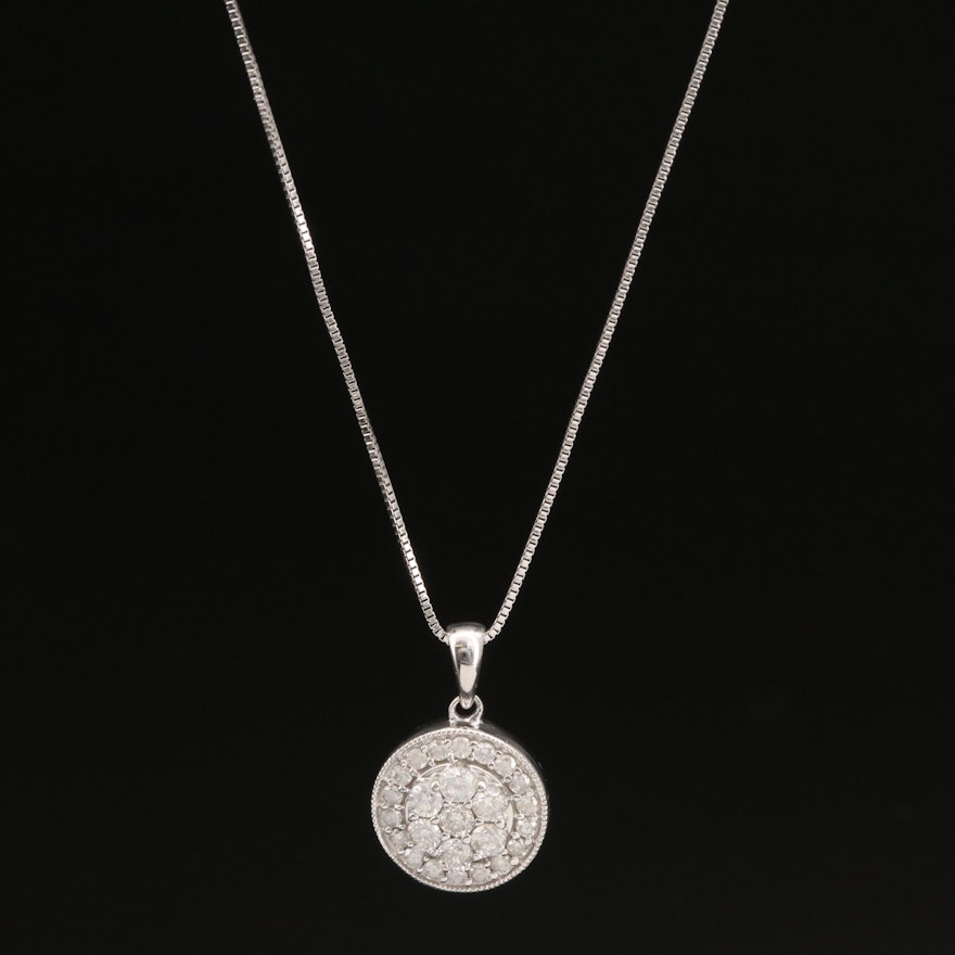 Sterling Silver Diamond Cluster Pendant Necklace