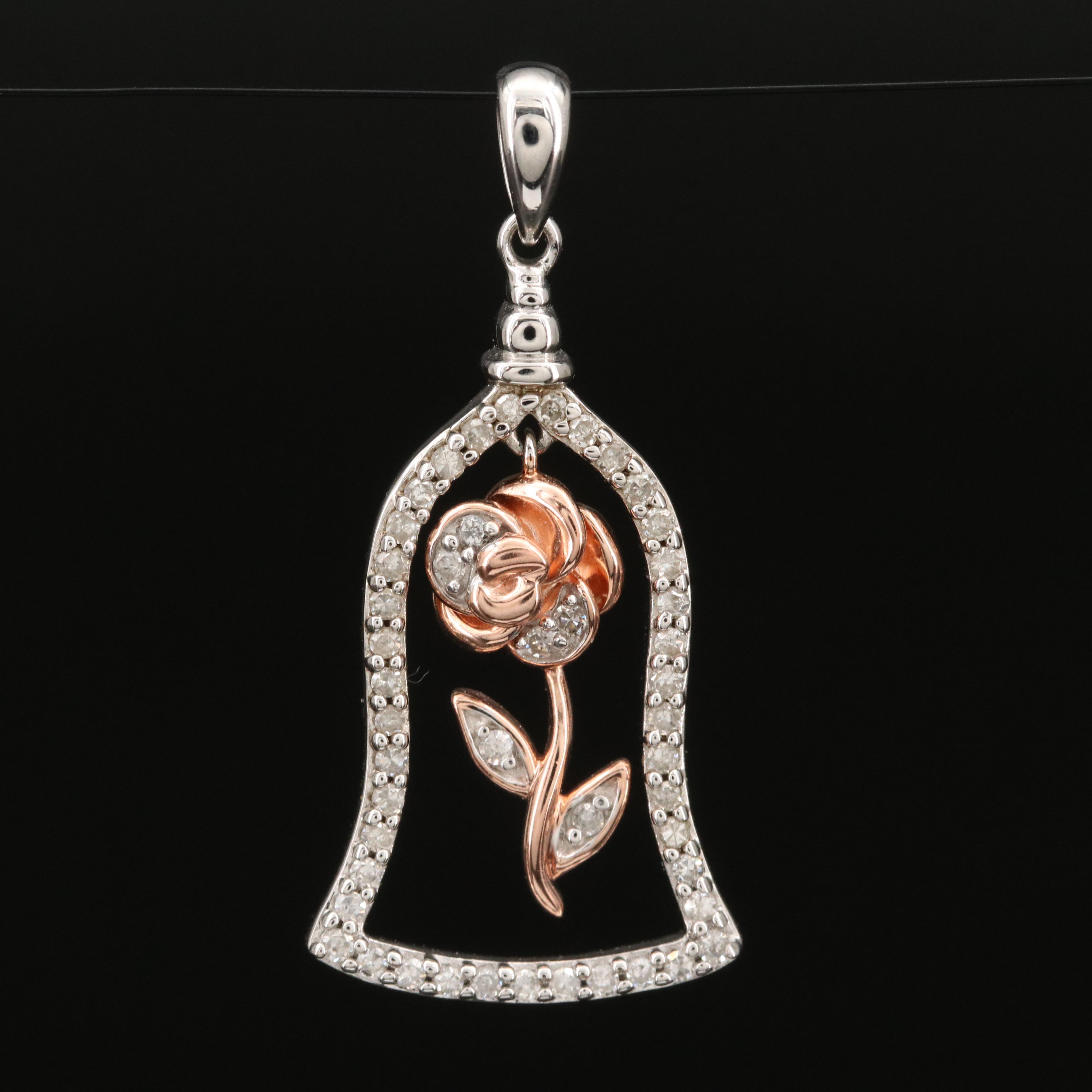 Disney Sterling Enchanted Rose Pendant
