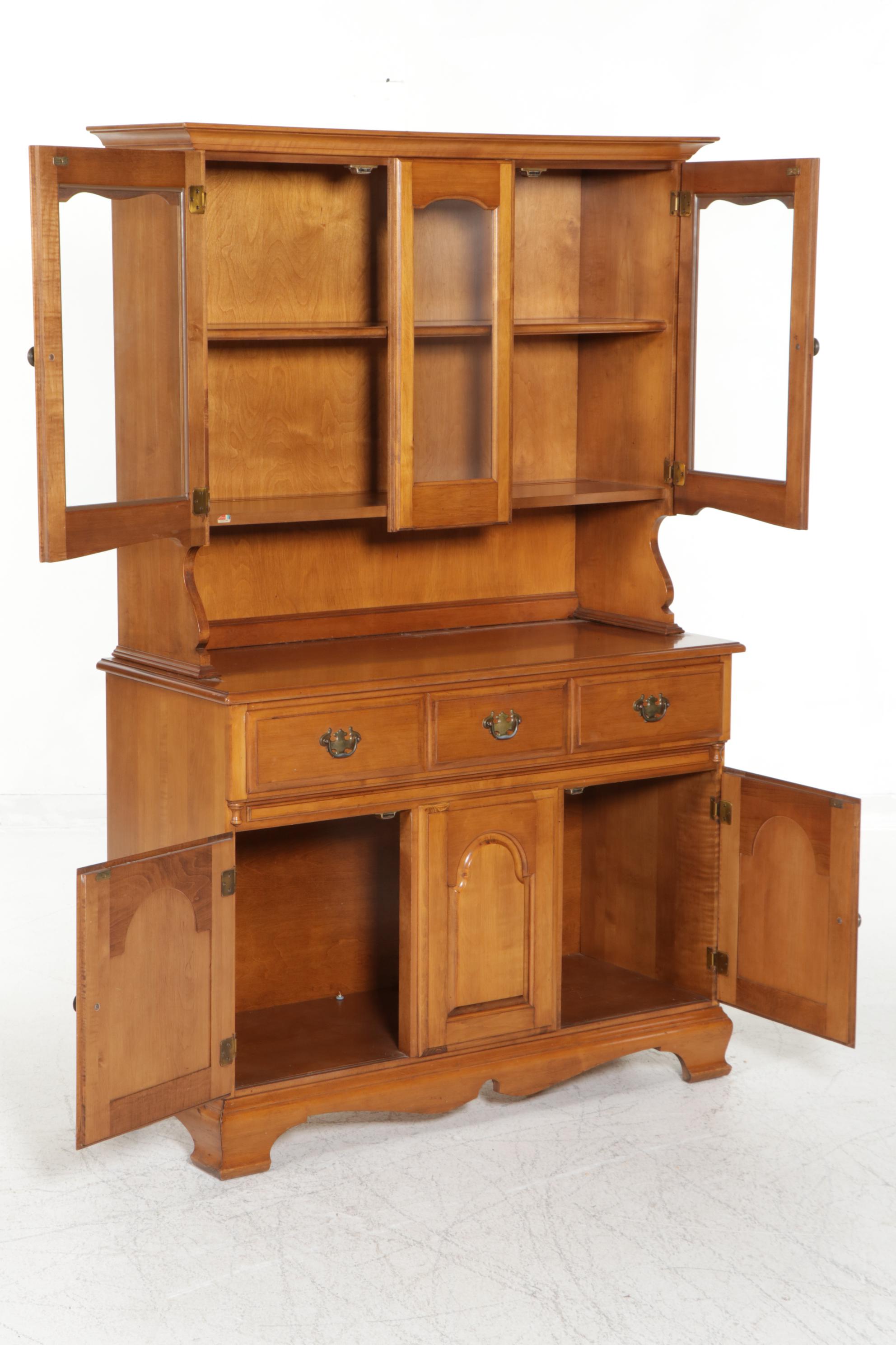 Crawford Furniture Colonial Style Maple China Cabinet, Mid to Late 20th C.