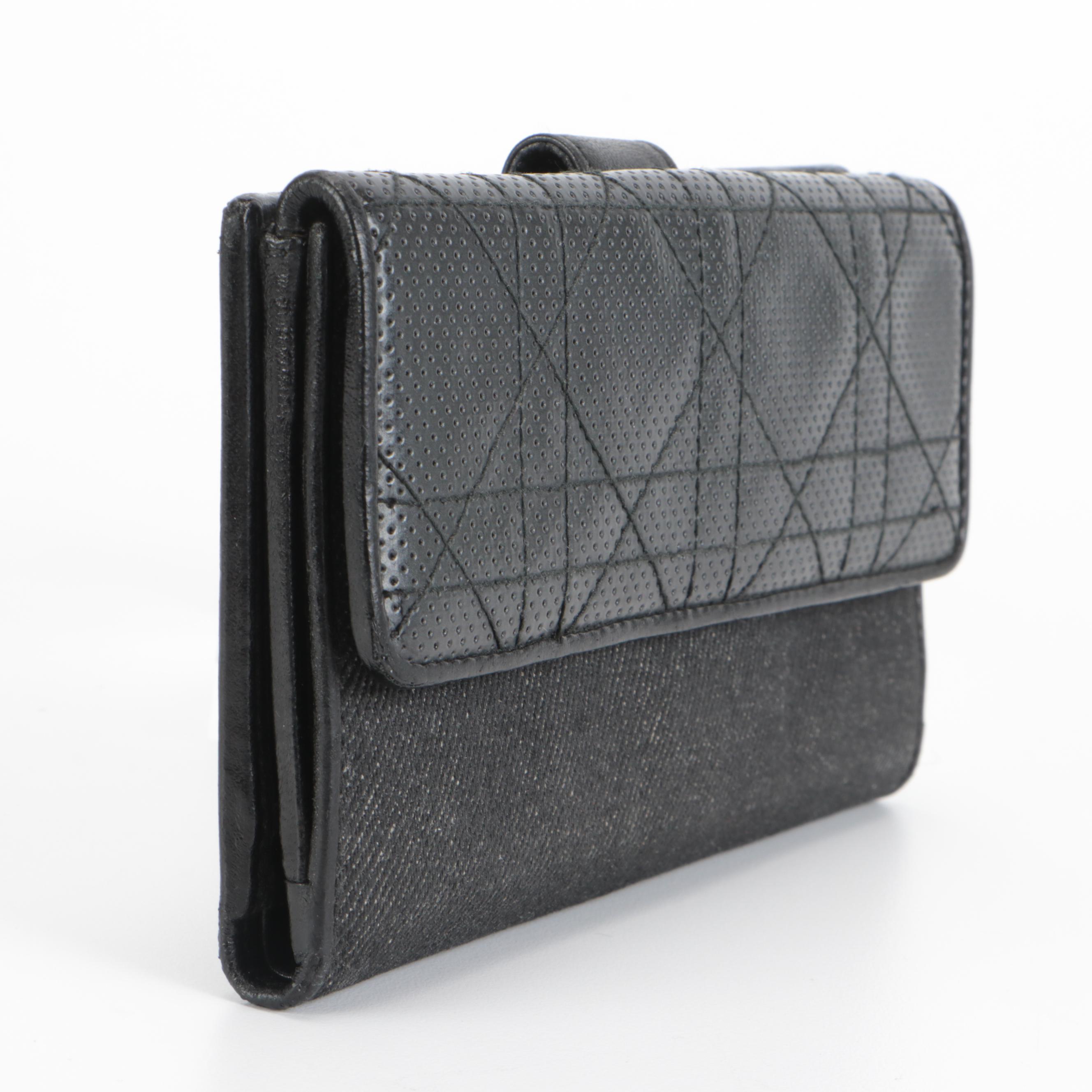 Christian Dior Bifold Wallet in Black Denim and Leather