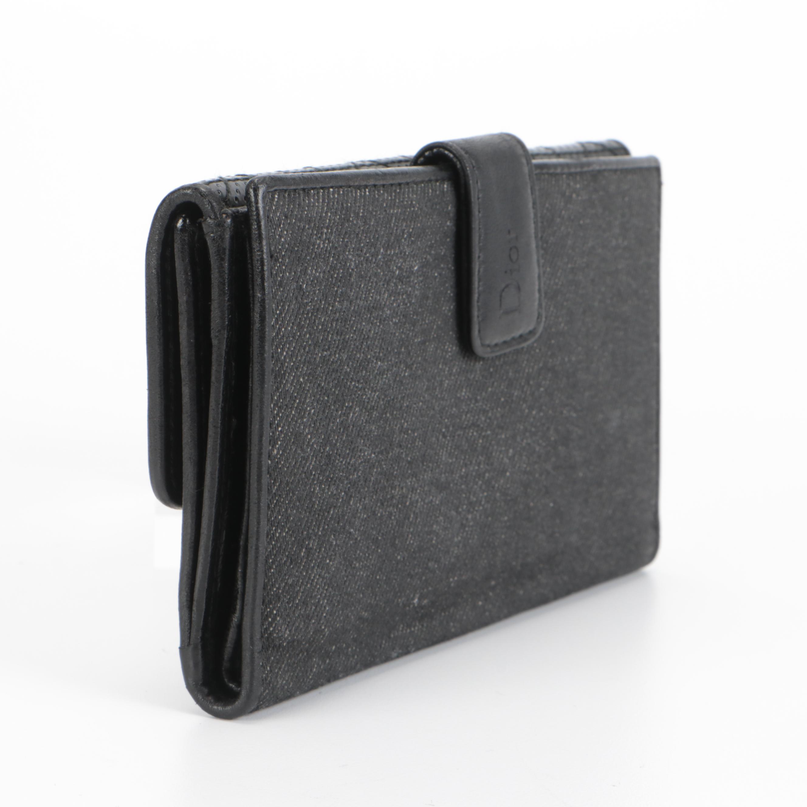 Christian Dior Bifold Wallet in Black Denim and Leather
