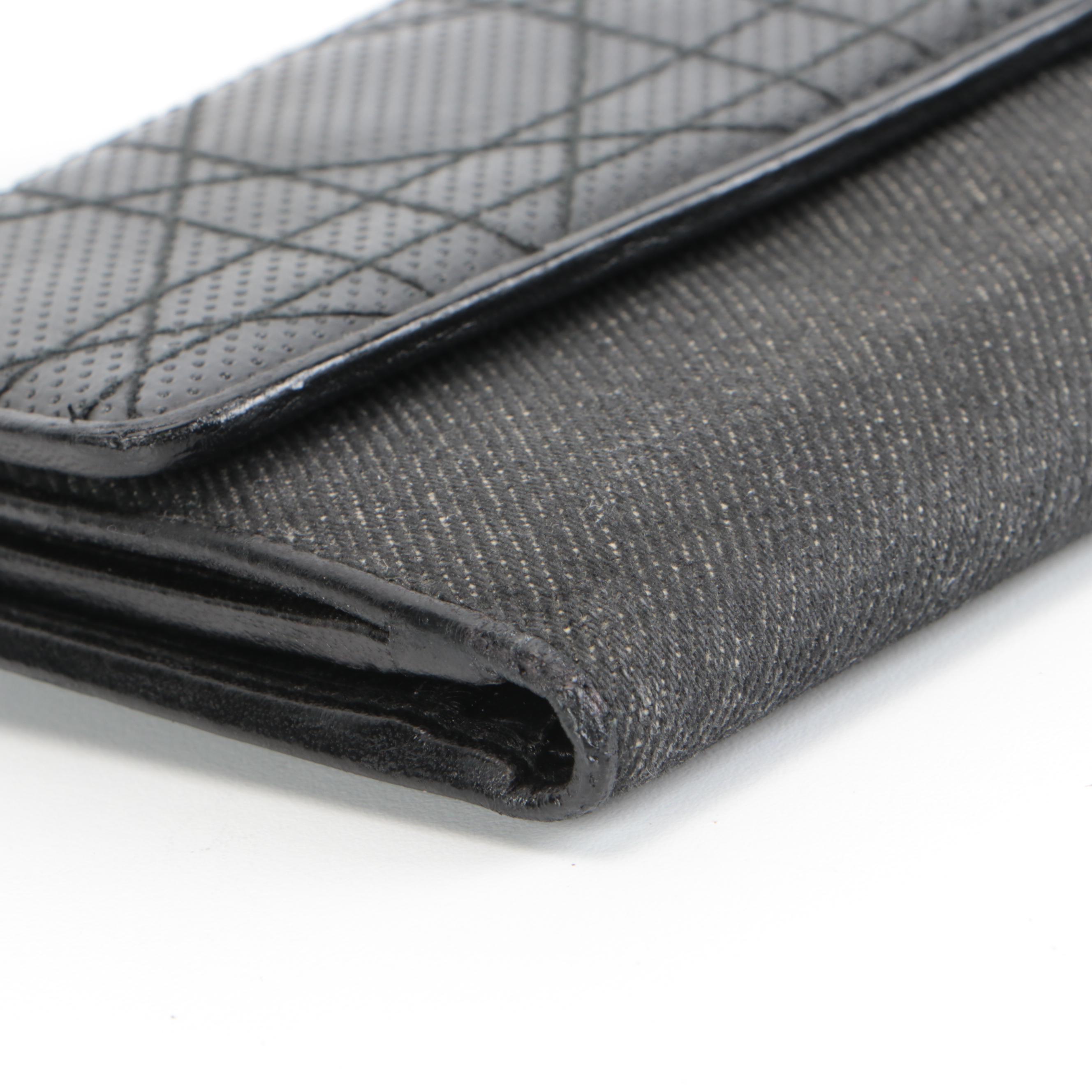 Christian Dior Bifold Wallet in Black Denim and Leather