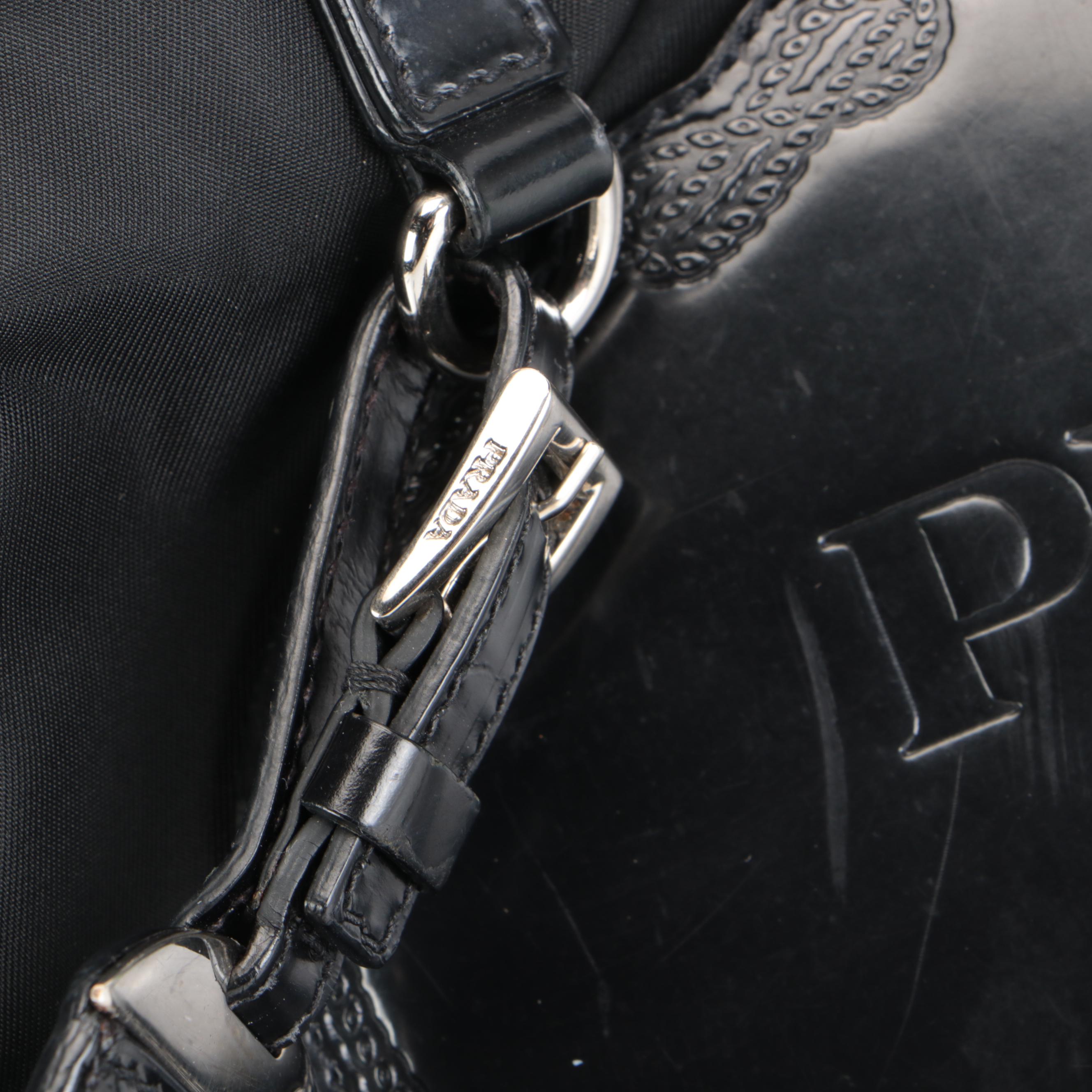 Prada Logo Satchel in Black Tessuto Nylon and Patent Leather