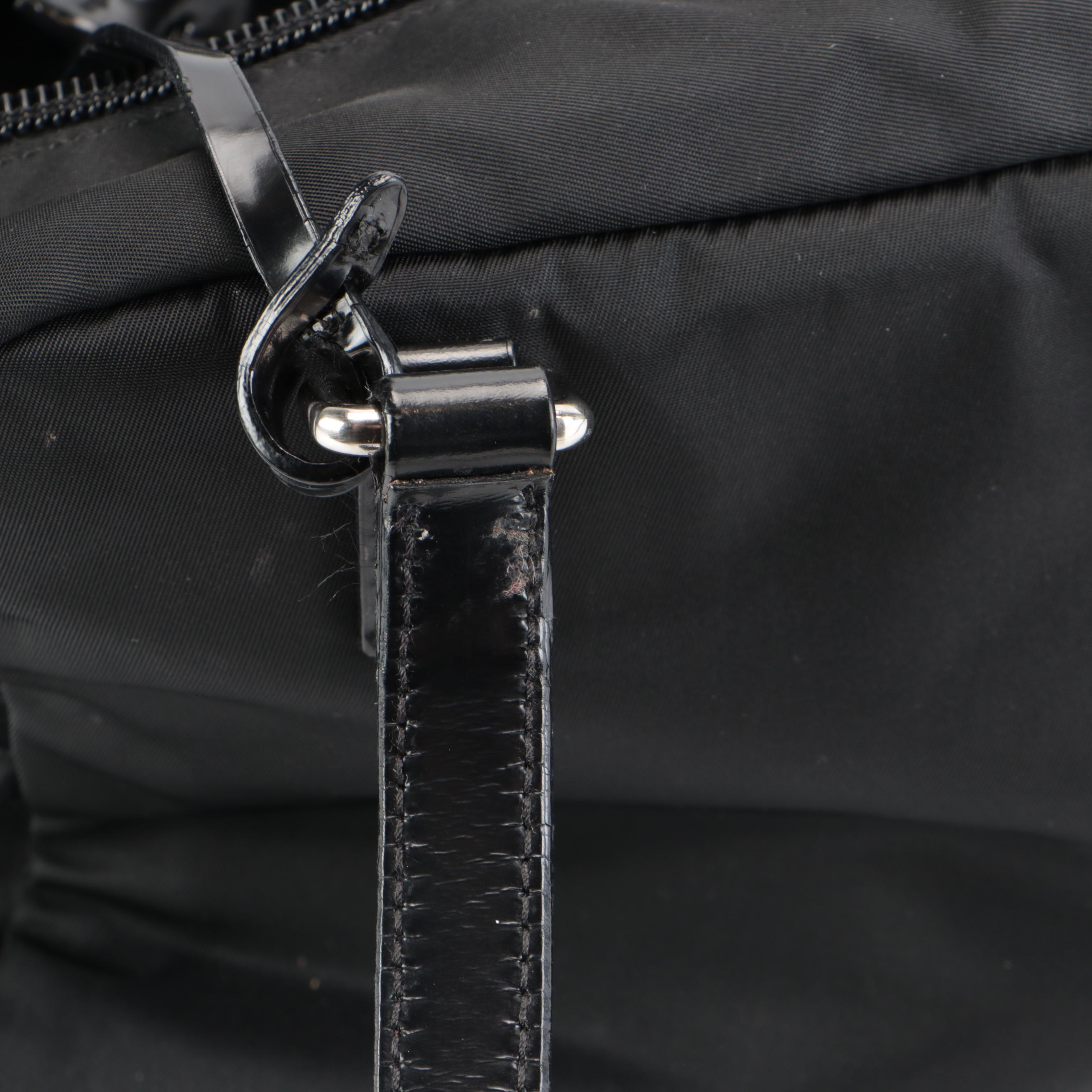 Prada Logo Satchel in Black Tessuto Nylon and Patent Leather