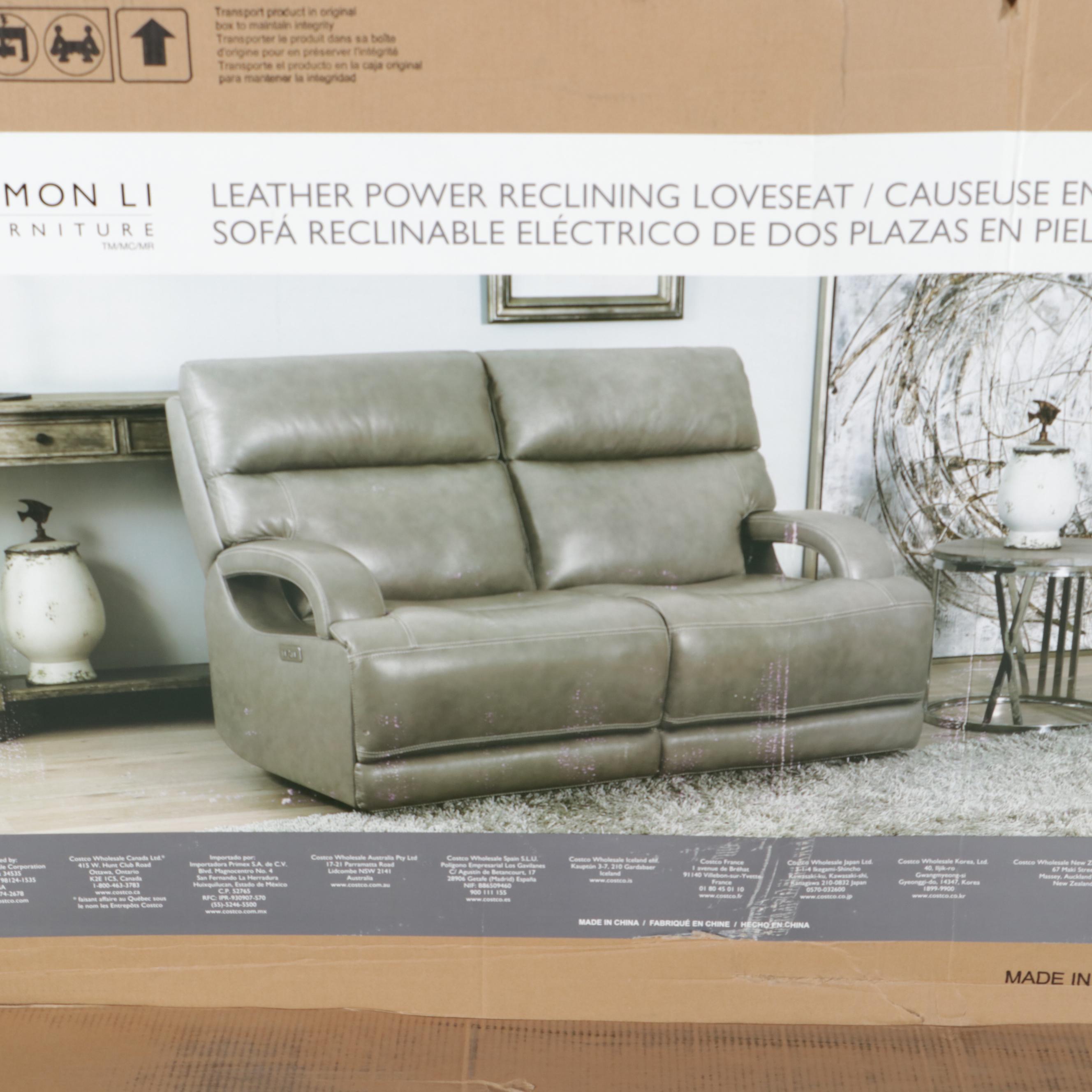 Simon Li "Dovestone" Leather Power Reclining Loveseat with Power Headrests