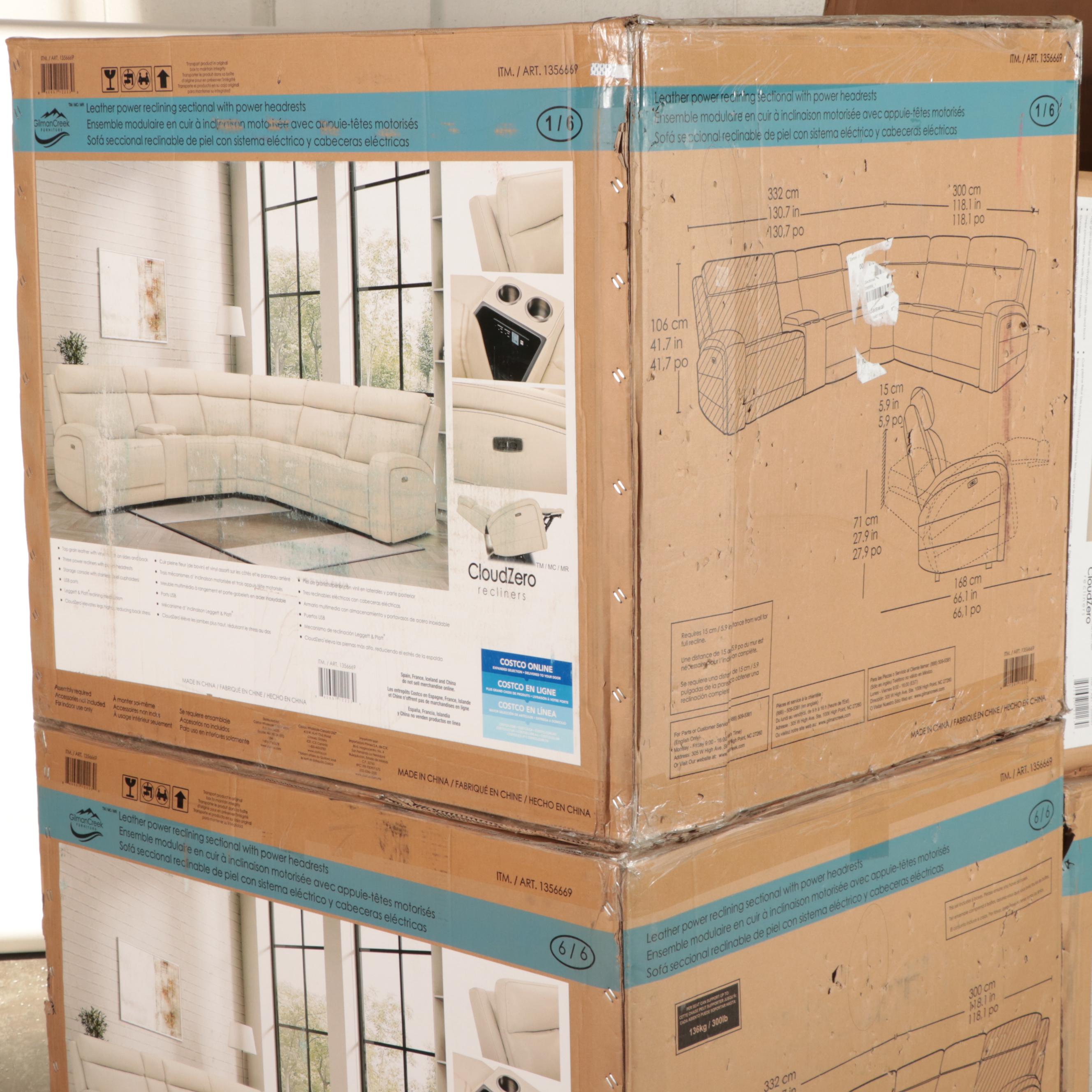 Gilman Creek Furniture "Gearhart" Six-Piece Leather Power Reclining Sectional