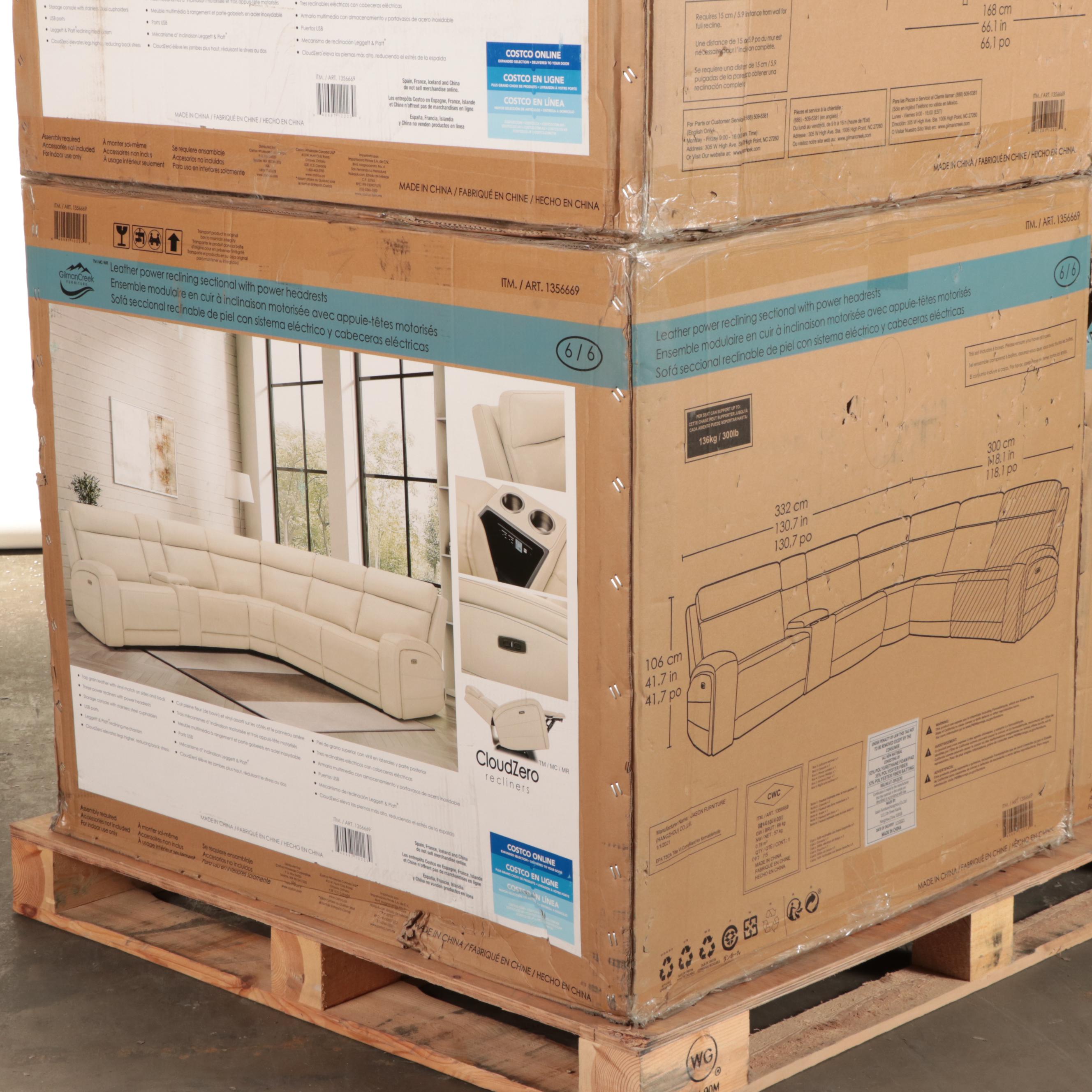 Gilman Creek Furniture "Gearhart" Six-Piece Leather Power Reclining Sectional