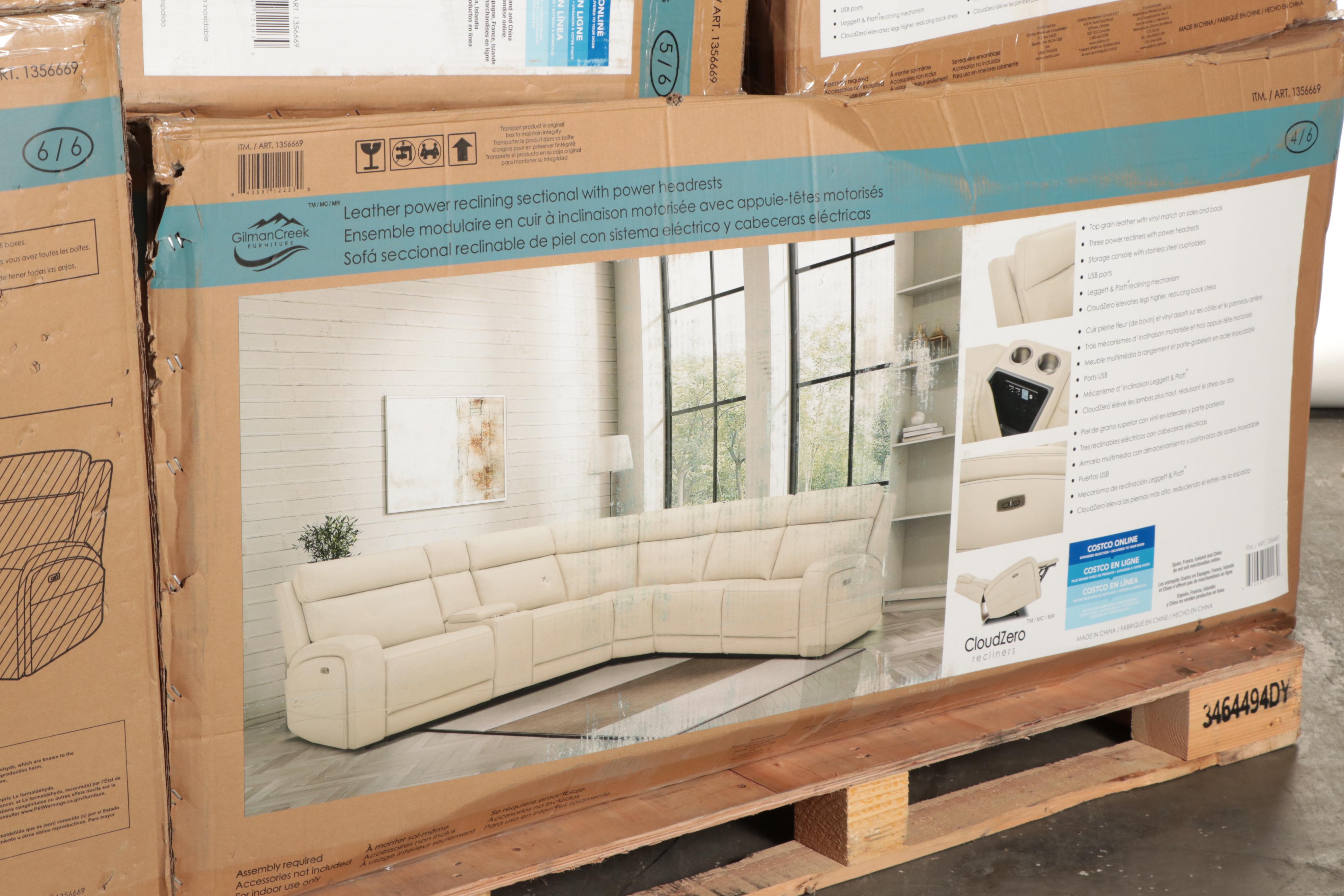 Gilman Creek Furniture "Gearhart" Six-Piece Leather Power Reclining Sectional