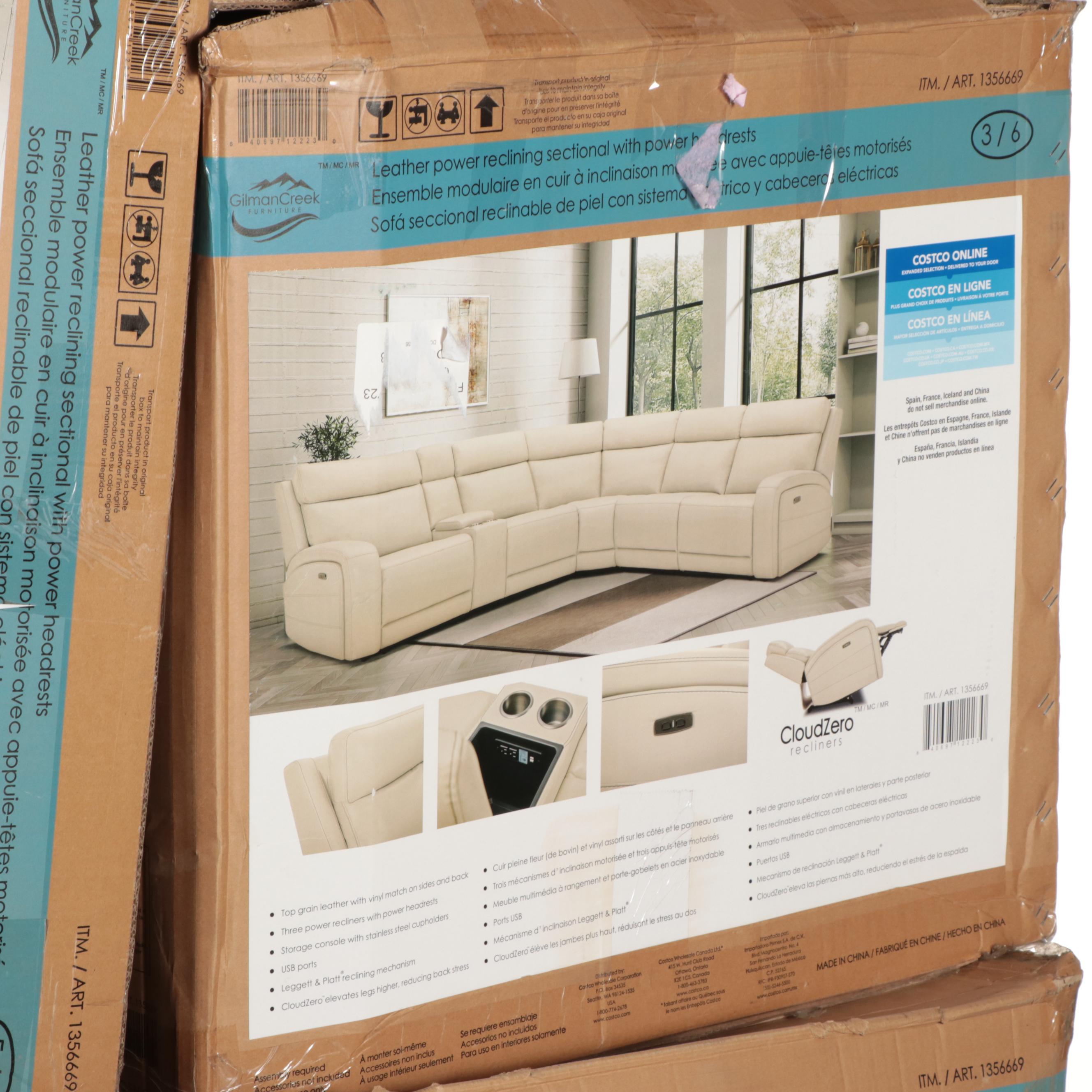 Gilman Creek Furniture "Gearhart" Six-Piece Leather Power Reclining Sectional