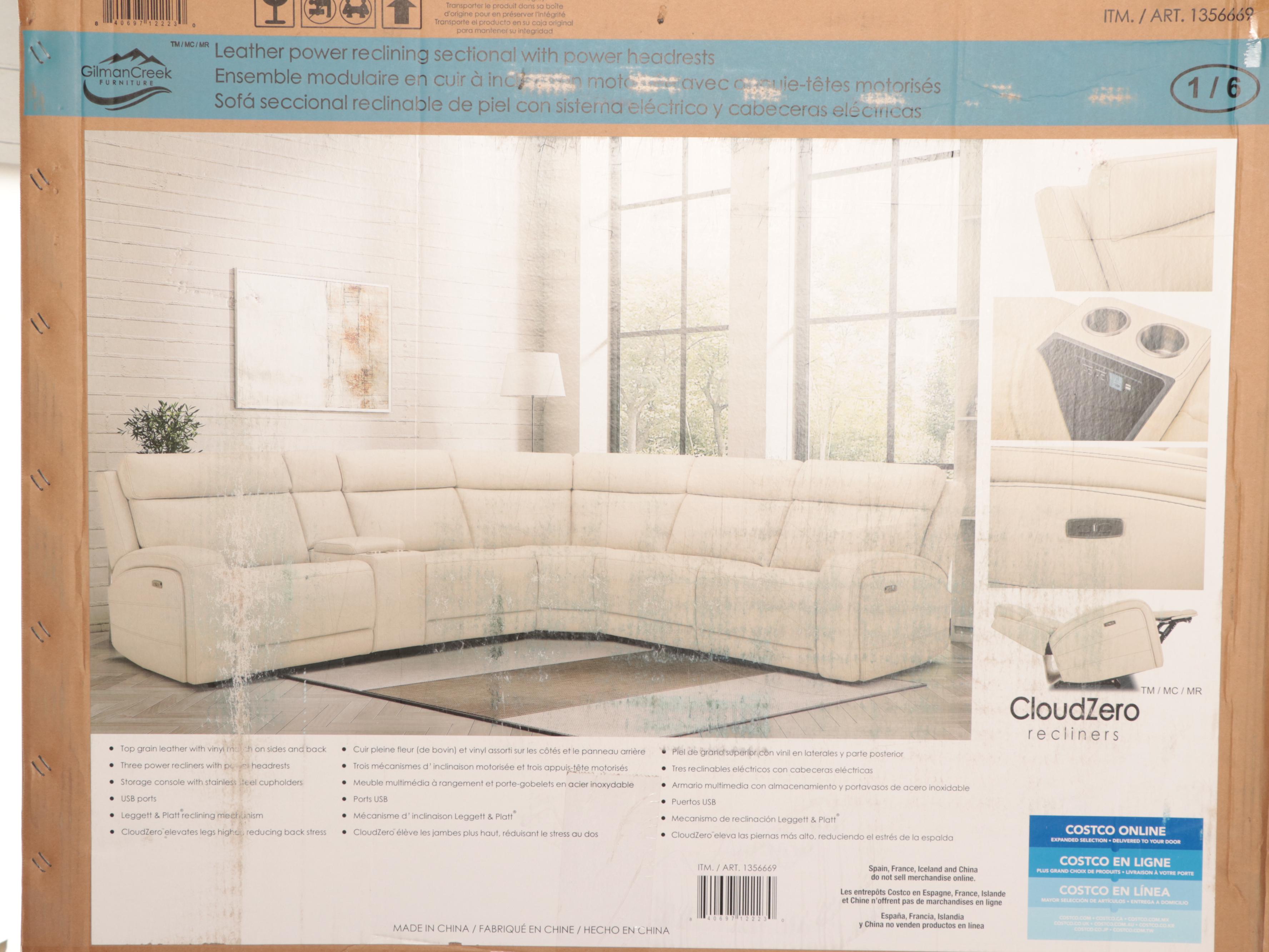Gilman Creek Furniture "Gearhart" Six-Piece Leather Power Reclining Sectional