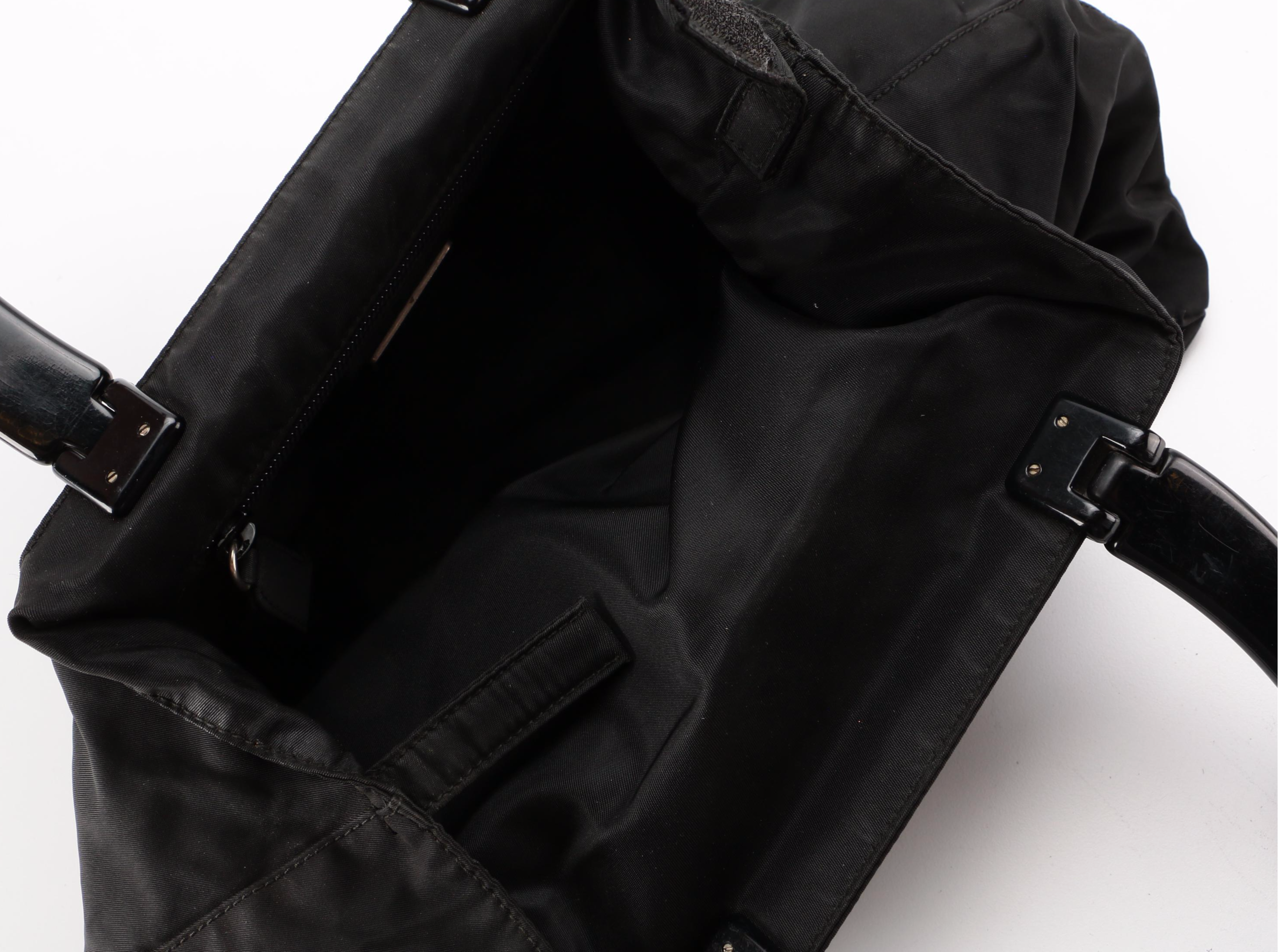 Prada Top Handle Bag in Black Tessuto Nylon and Acetate Handles