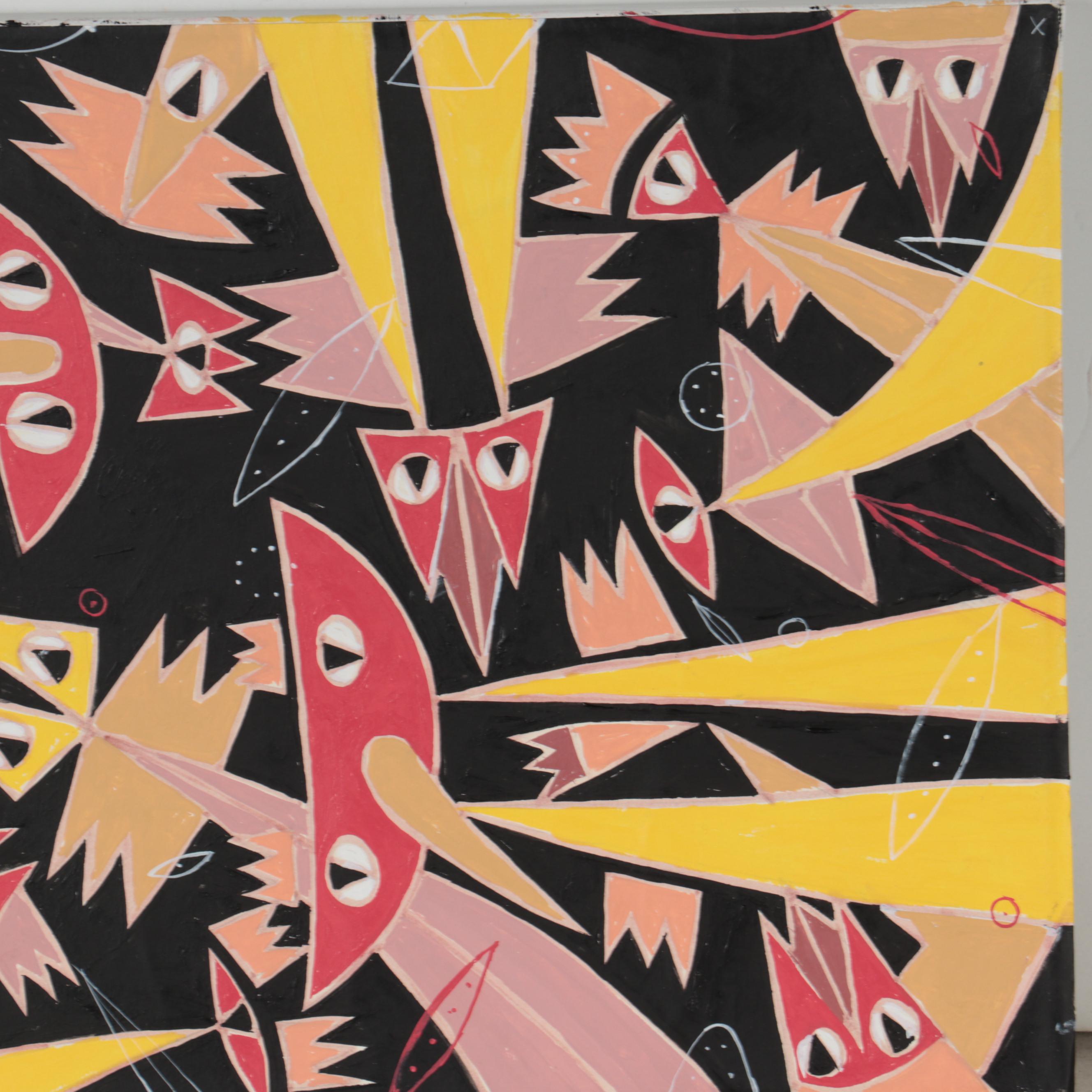 Michael Sweeney Abstract Acrylic Painting of Birds