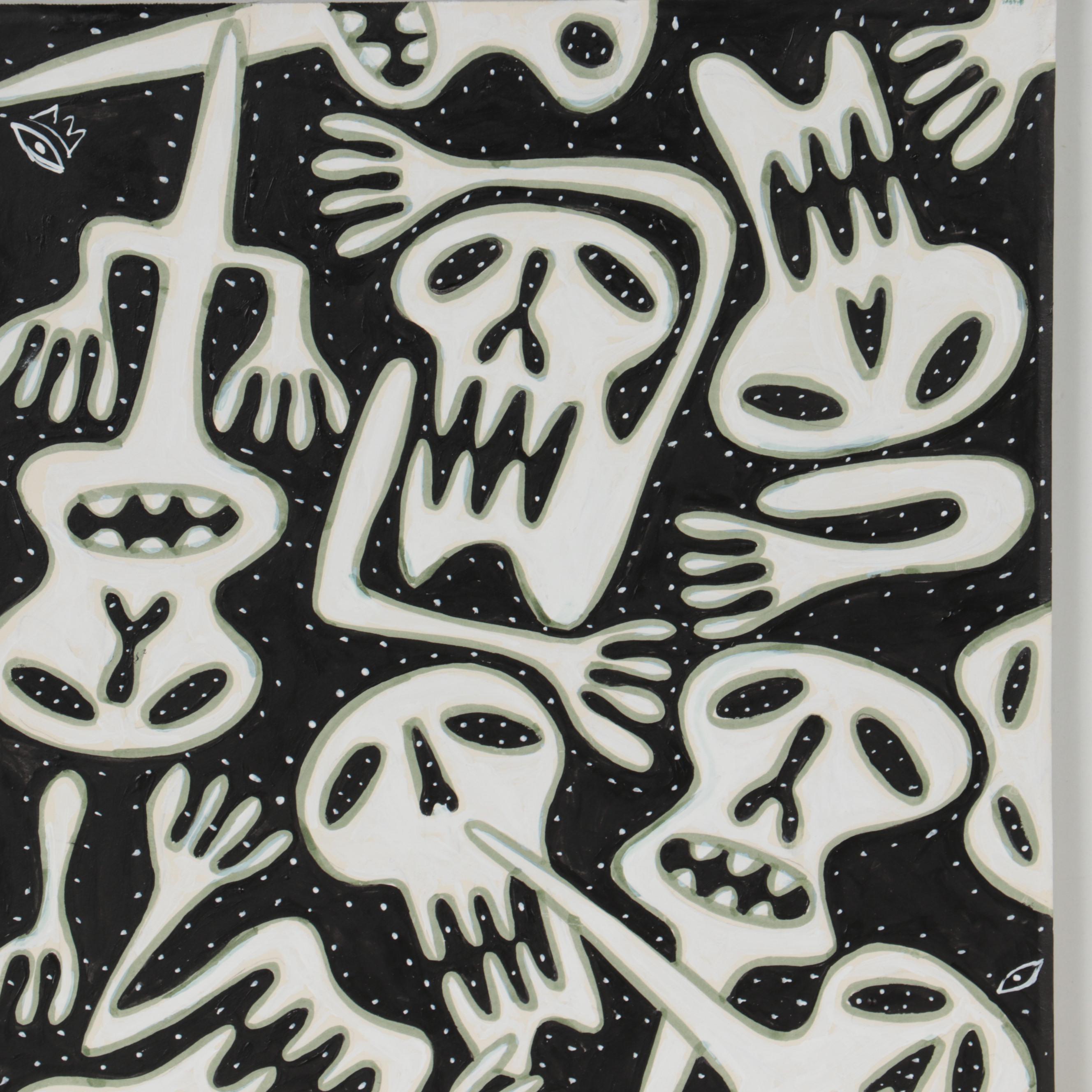 Michael Sweeney Abstract Acrylic Painting of Skulls