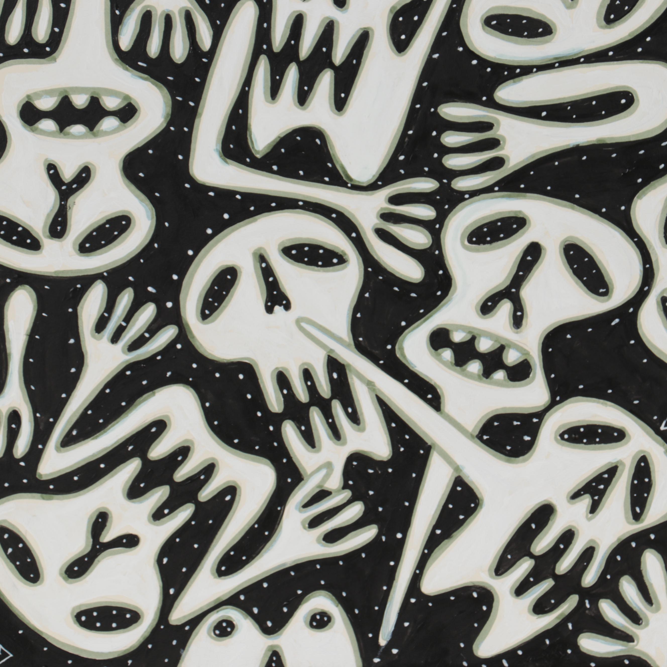 Michael Sweeney Abstract Acrylic Painting of Skulls