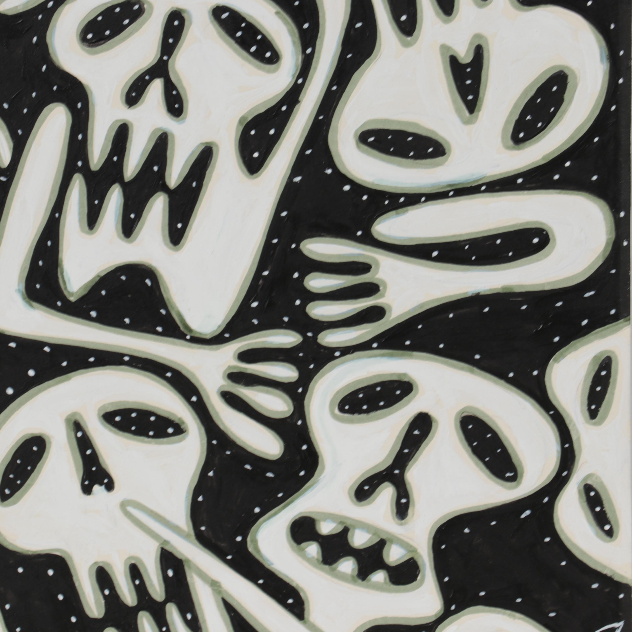 Michael Sweeney Abstract Acrylic Painting of Skulls