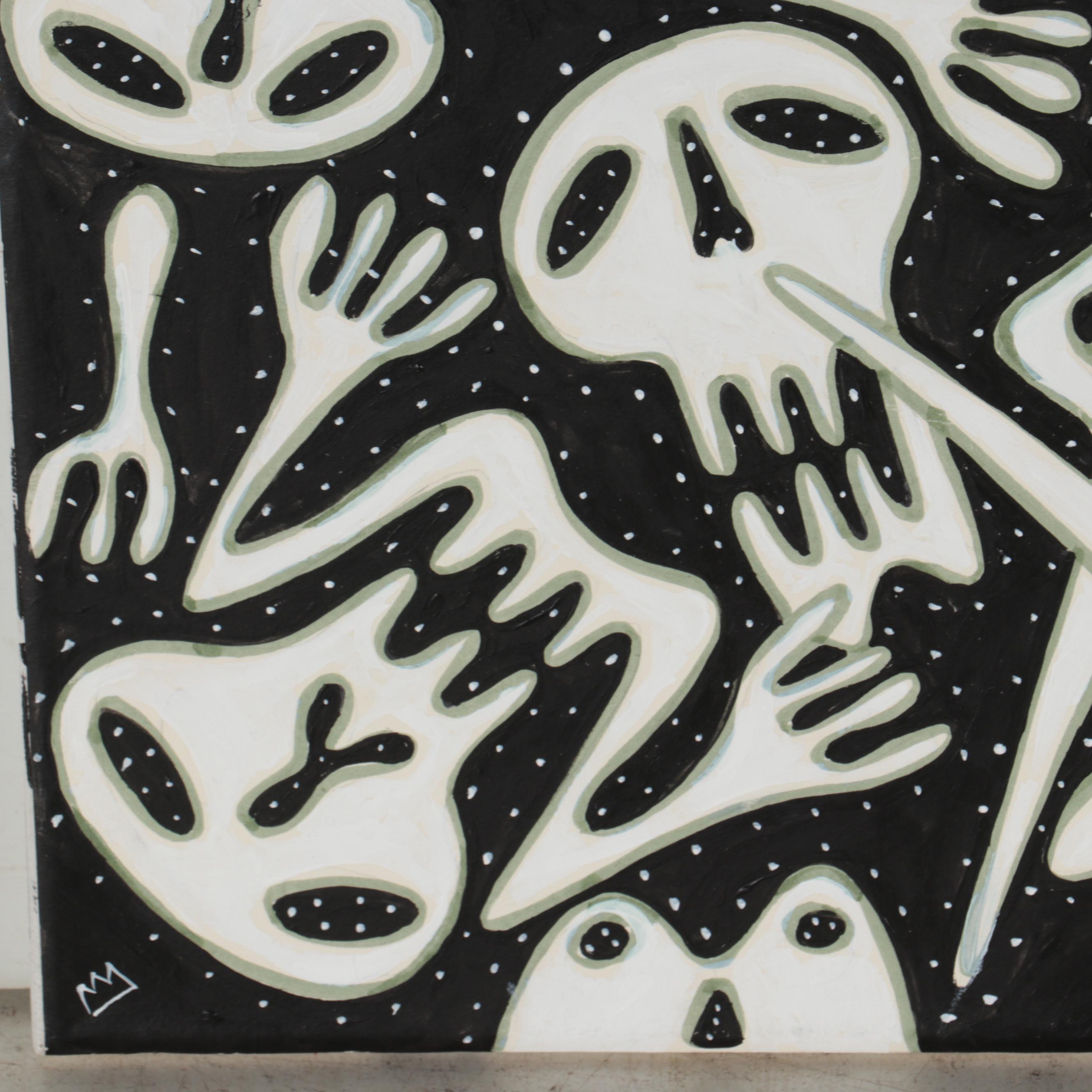 Michael Sweeney Abstract Acrylic Painting of Skulls