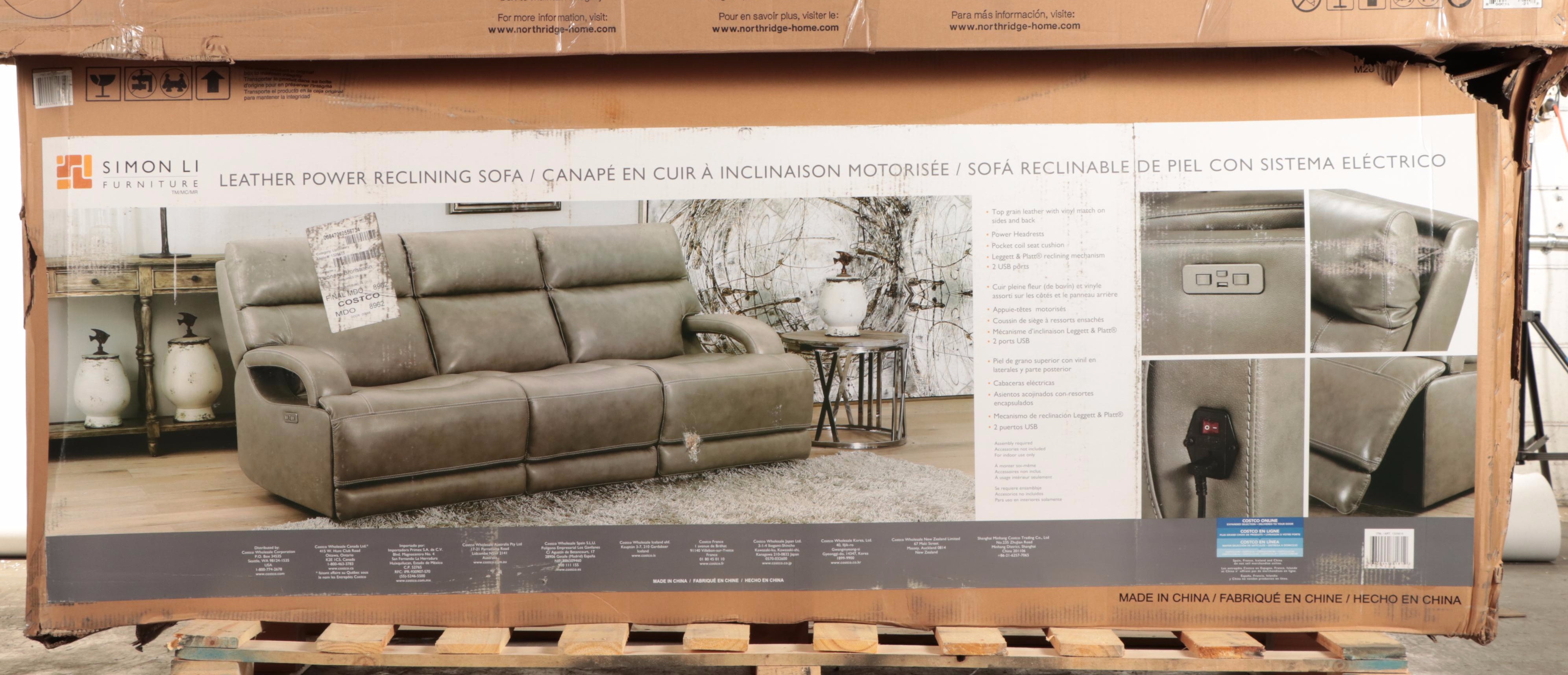 Simon Li "Dovestone" Leather Power Reclining Sofa with Power Headrests