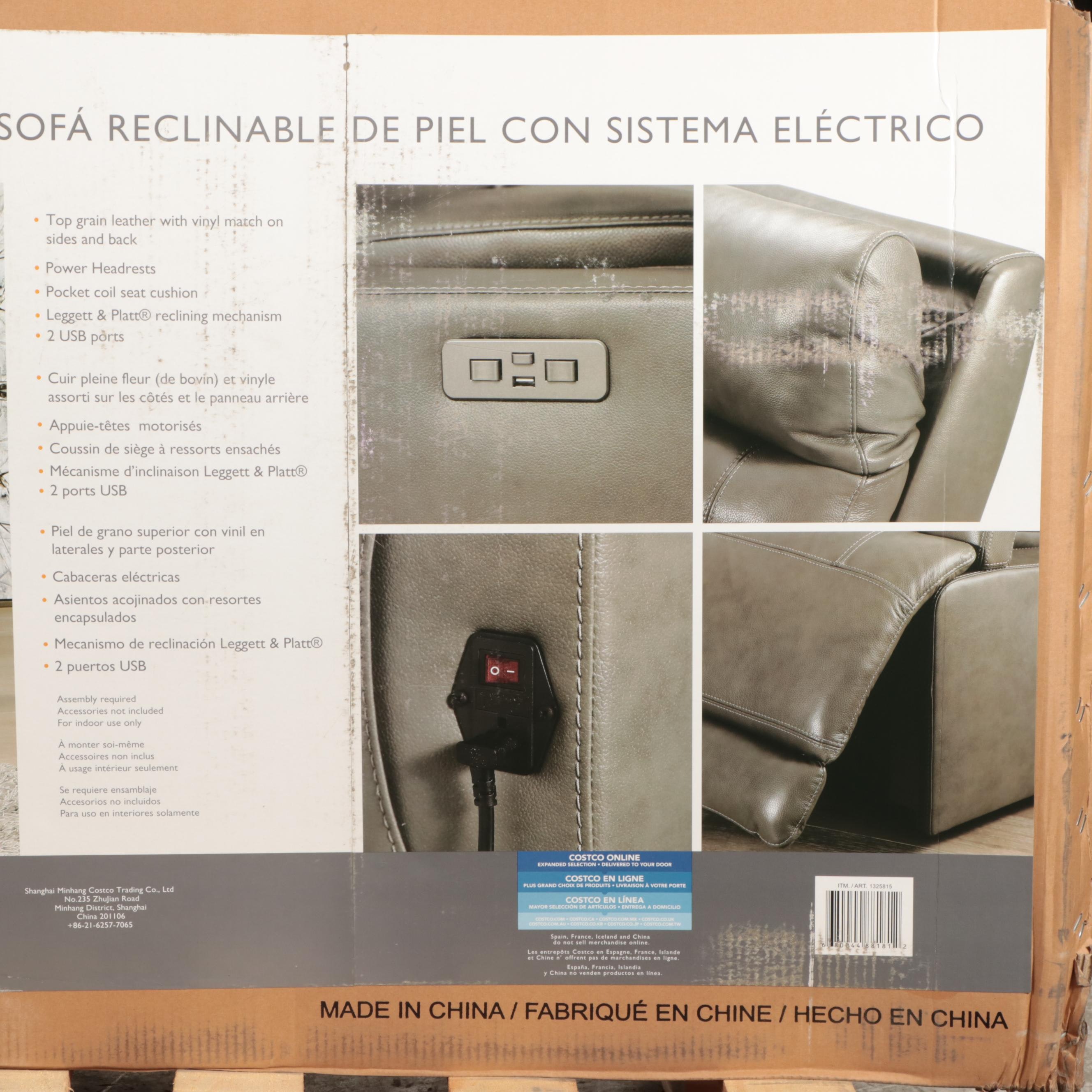 Simon Li "Dovestone" Leather Power Reclining Sofa with Power Headrests