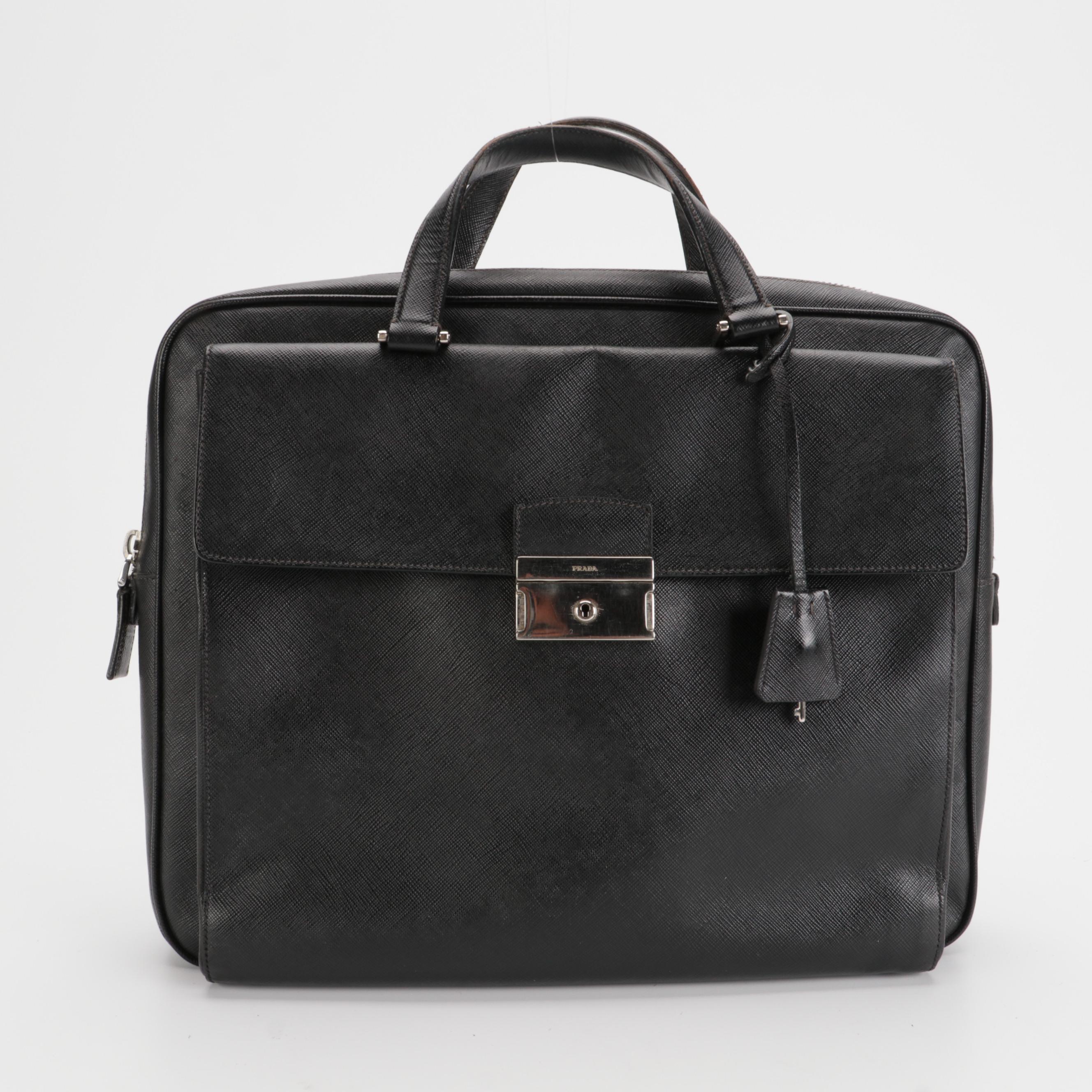 Prada Travel Briefcase in Black Saffiano Leather