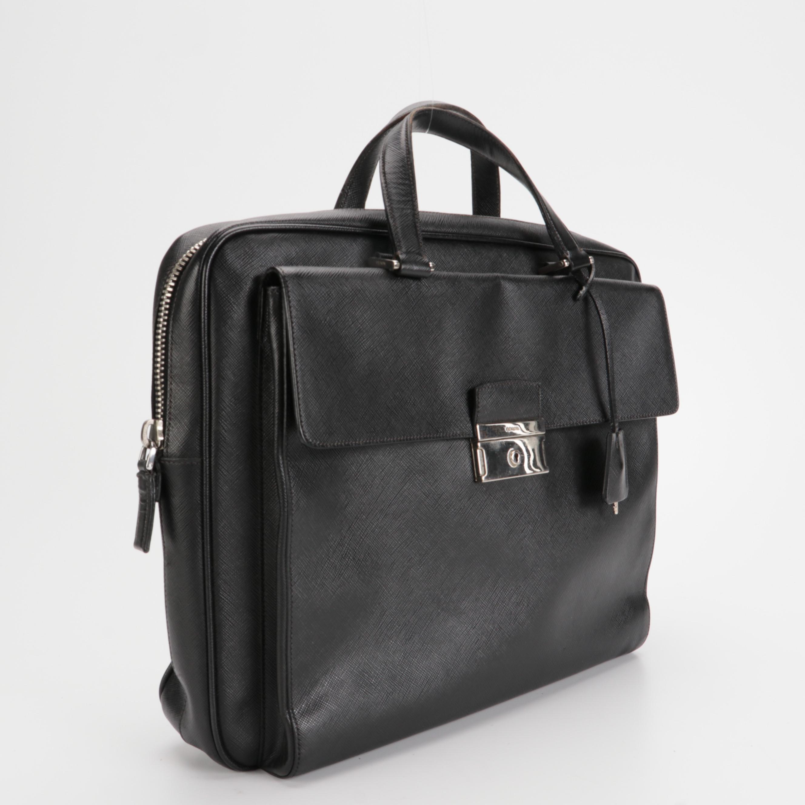Prada Travel Briefcase in Black Saffiano Leather